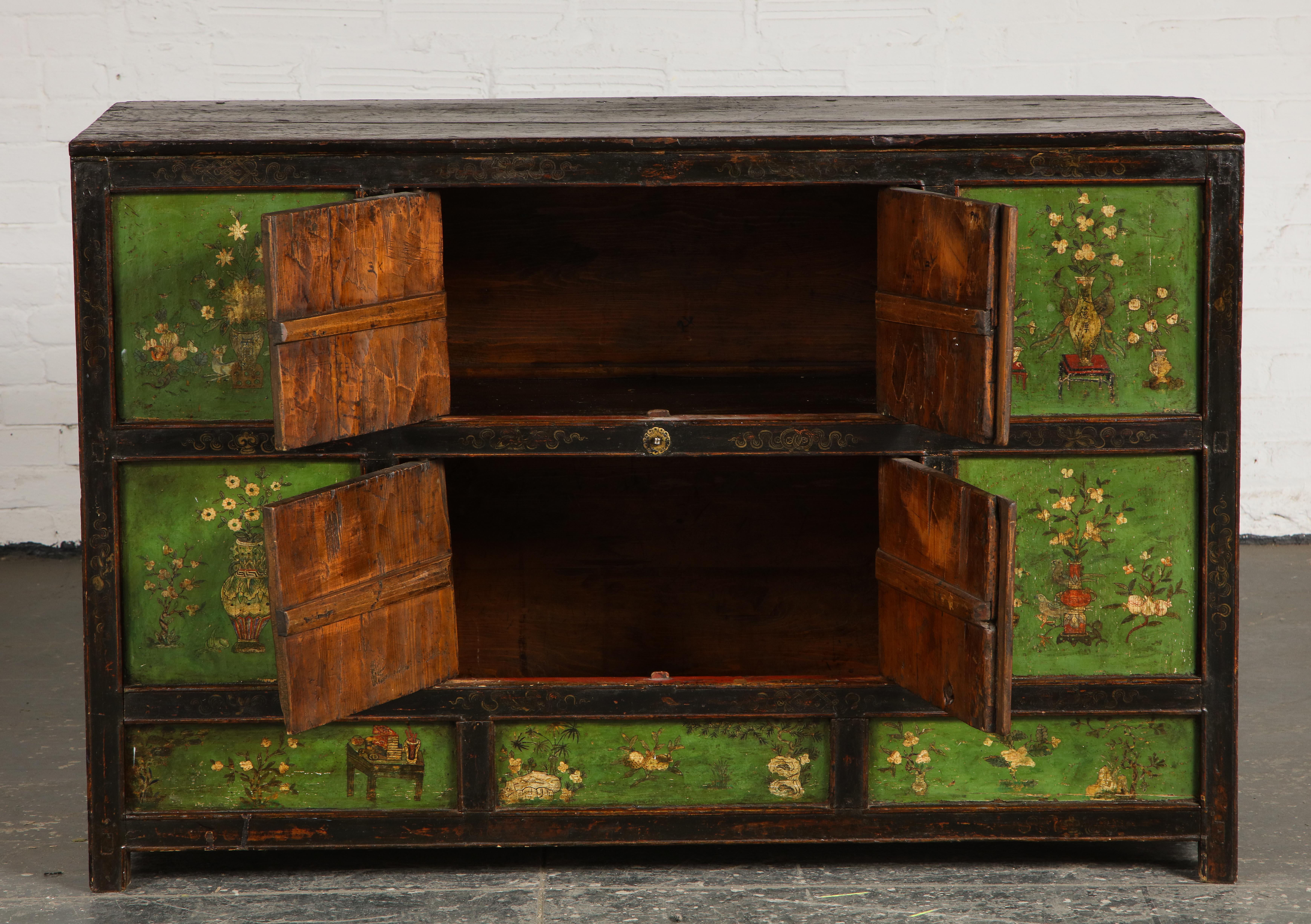 19th Century Tibetan Polychrome and Green-Painted Cabinet 4
