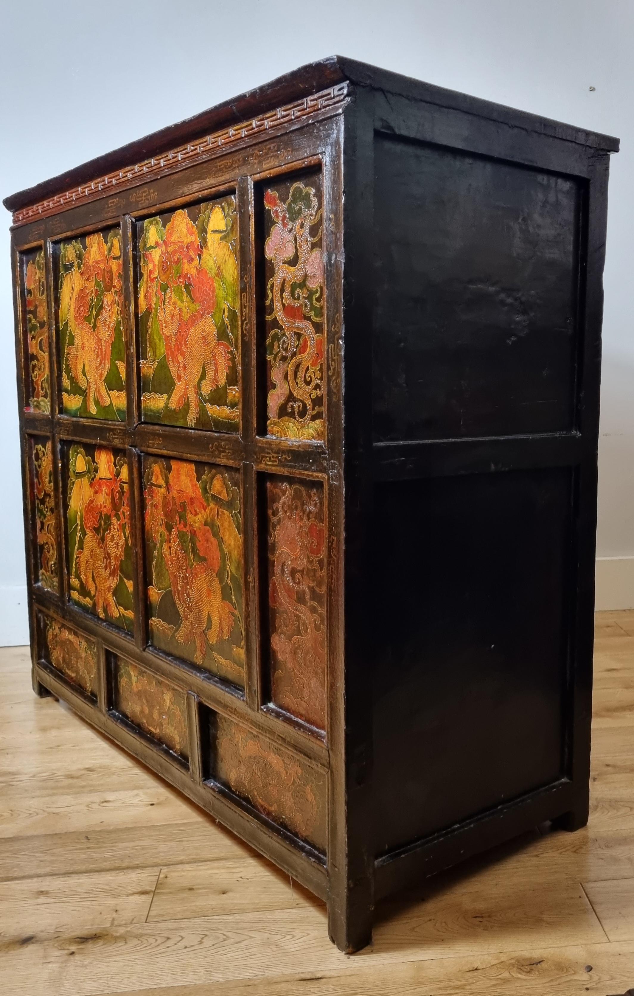 Elm 19th Century Tibetan Polychrome Painted Cabinet