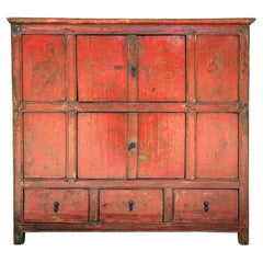 Antique 19th Century Tibetan Red Painted Cabinet