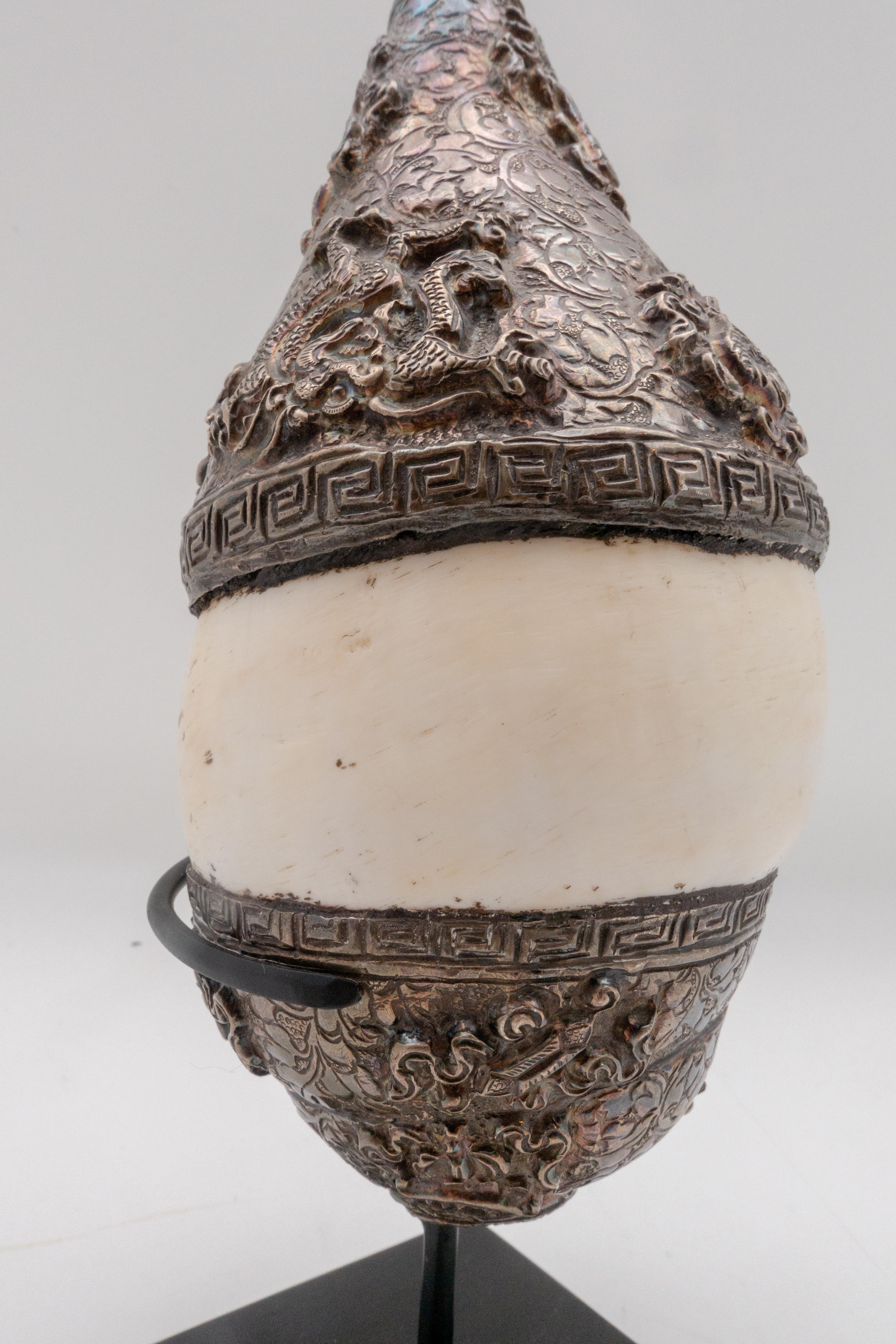 19th Century Tibetan Silver and Conch Shell Horn In Good Condition In New York, NY