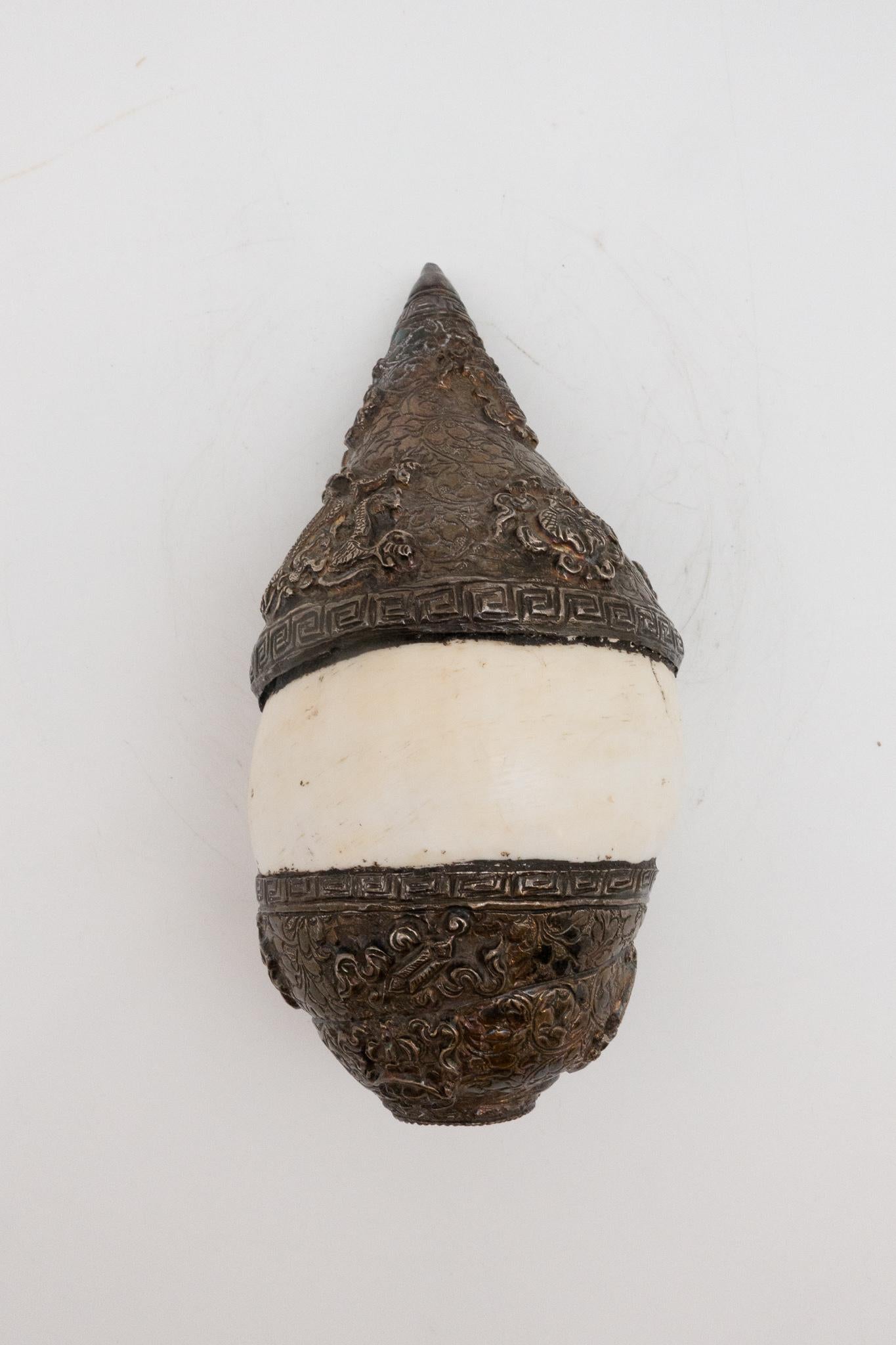 19th Century Tibetan Silver and Conch Shell Horn 1