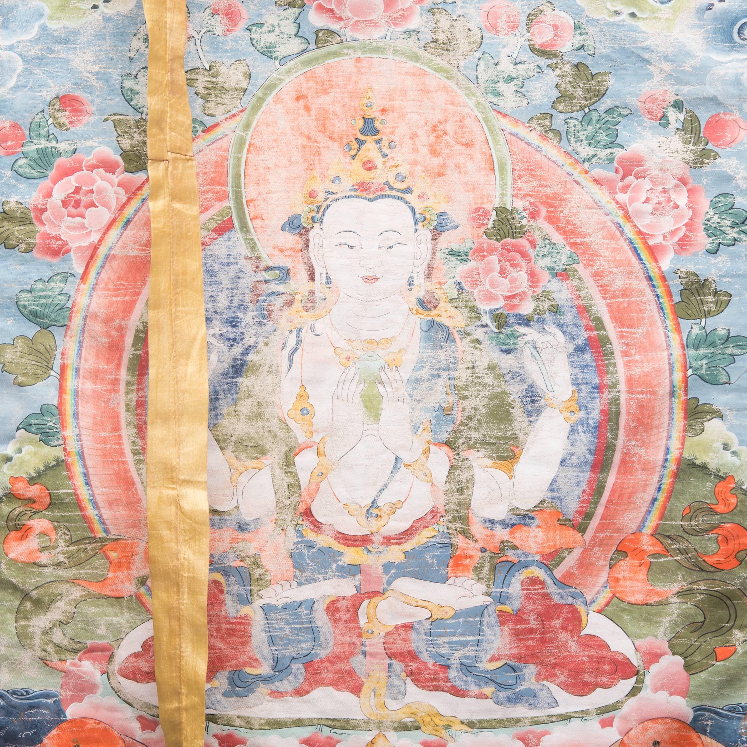Tibetische Thangka von Chenresi aus dem 19. Jahrhundert im Zustand „Gut“ im Angebot in Chicago, IL