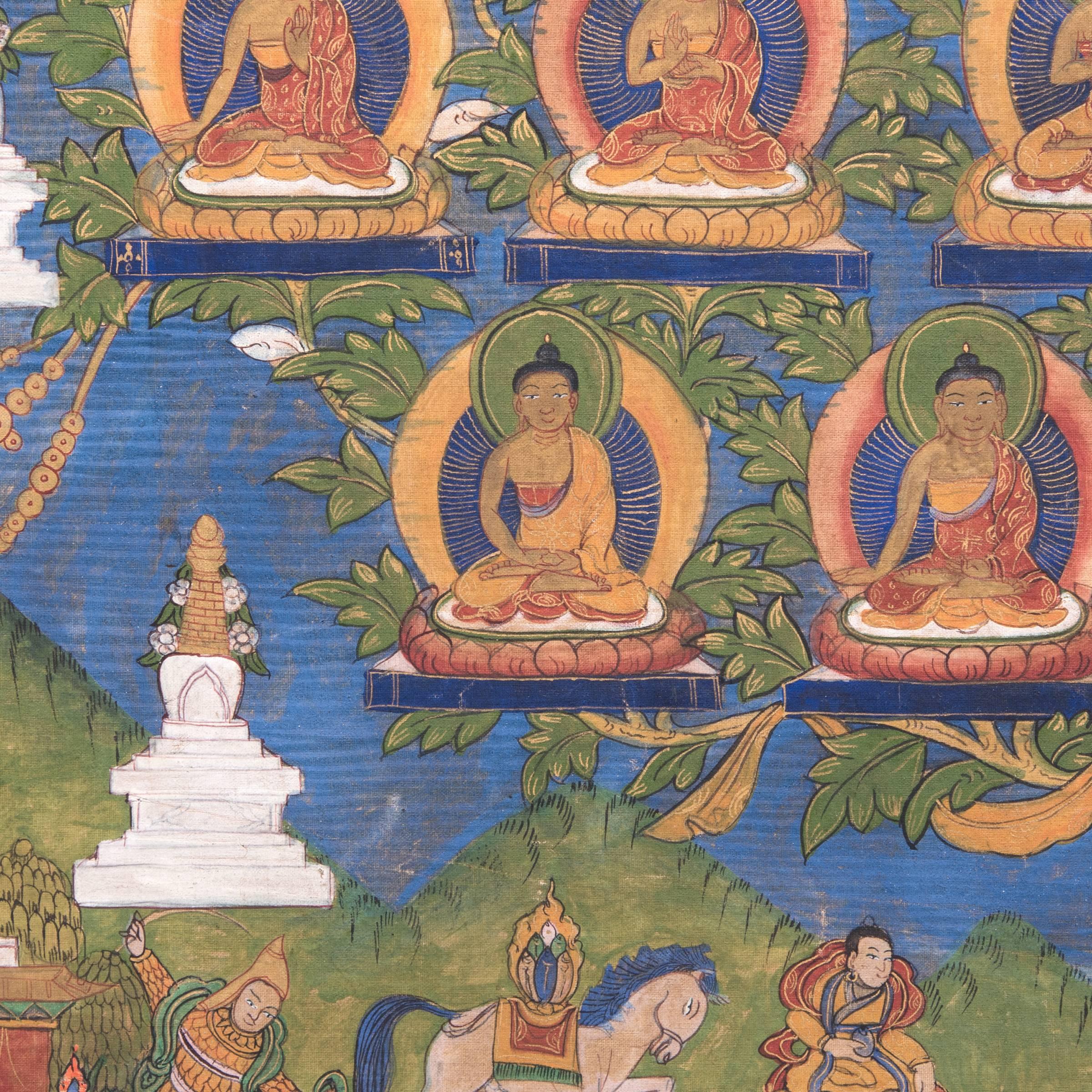 Linen Late 19th Century Tibetan Thangka with Seated Sakyamuni