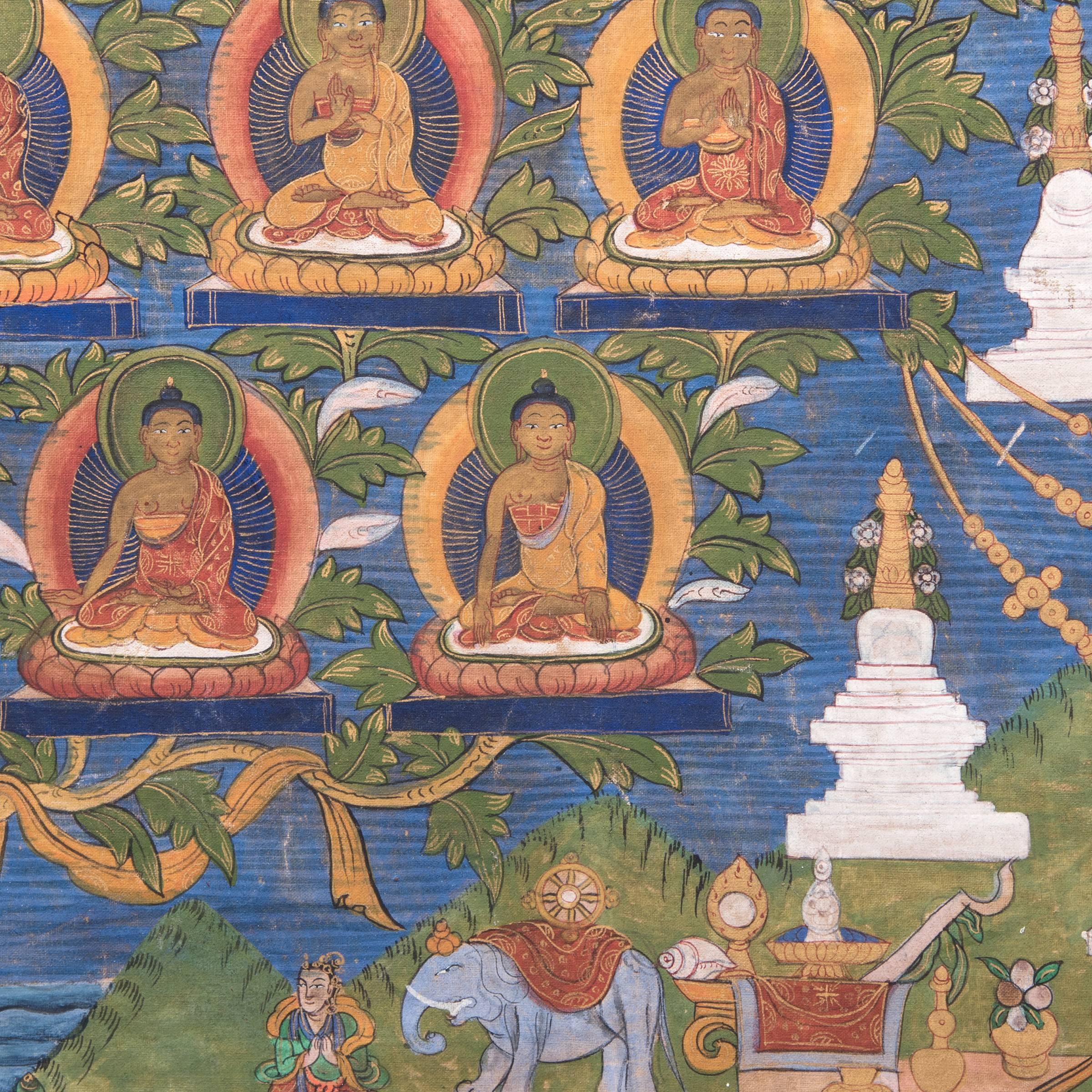Late 19th Century Tibetan Thangka with Seated Sakyamuni 1