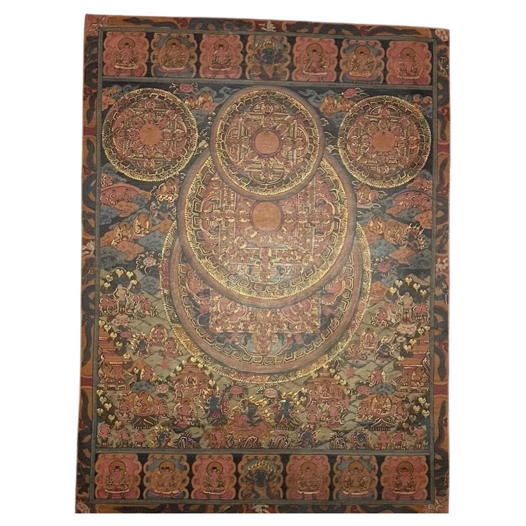 Peinture thangka tibétaine du XIXe siècle représentant un mandala à trois cercles, temple du Jokhang en vente