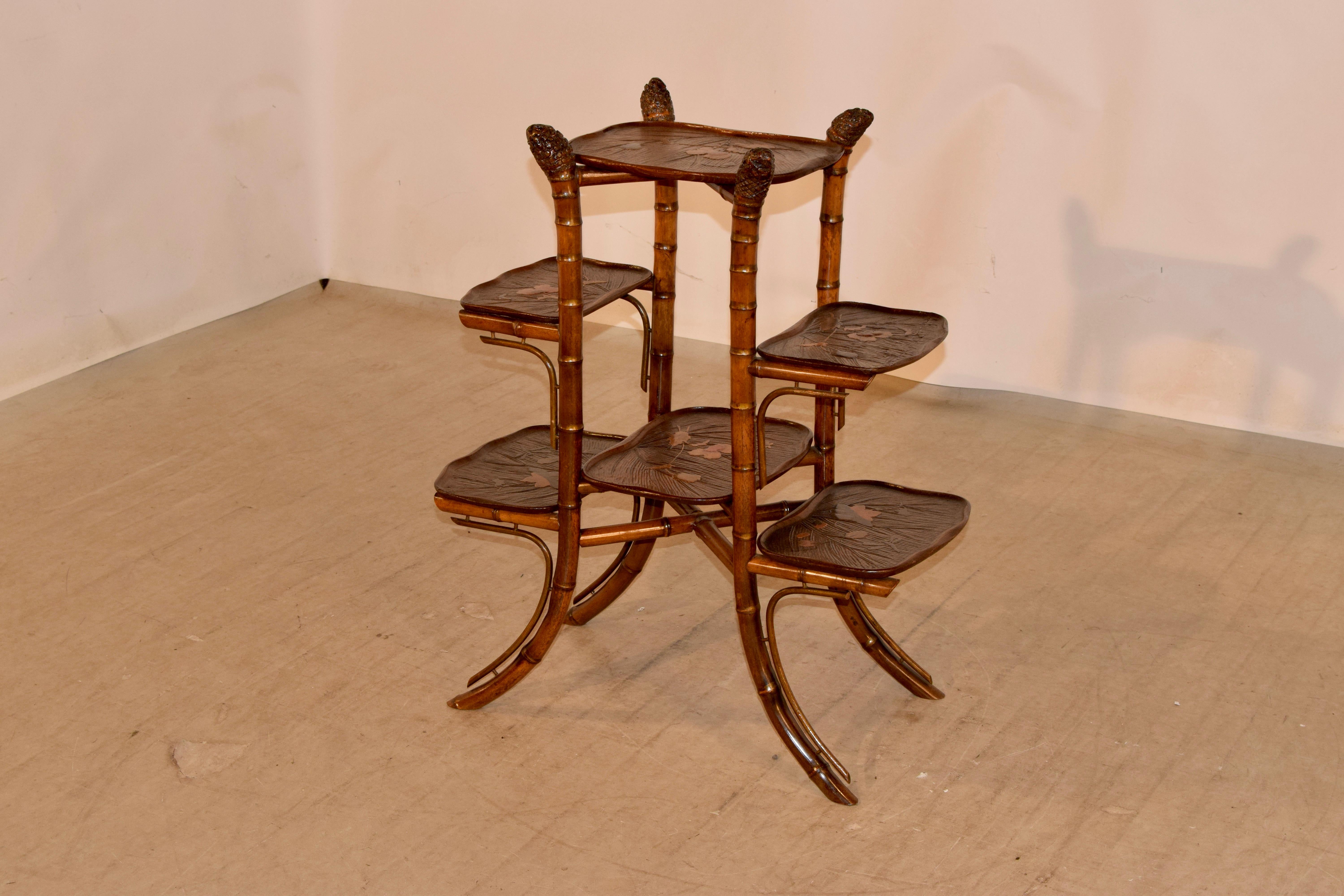 Hand-Carved 19th Century Tiered Bamboo Table