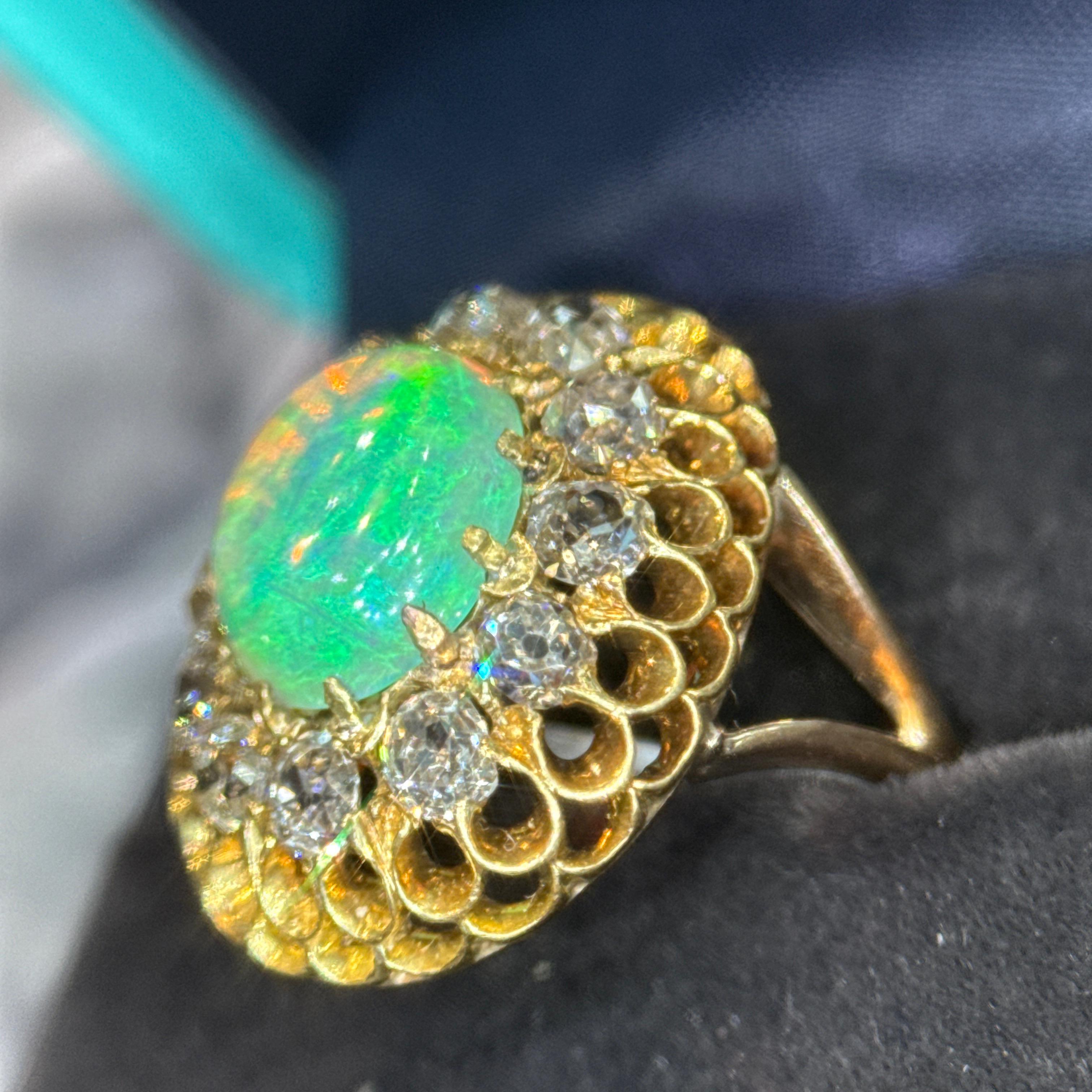 Tiffany & Co. del XIX secolo. Anello antico con Opale e Diamonds Mine in 14 ct. in vendita 6