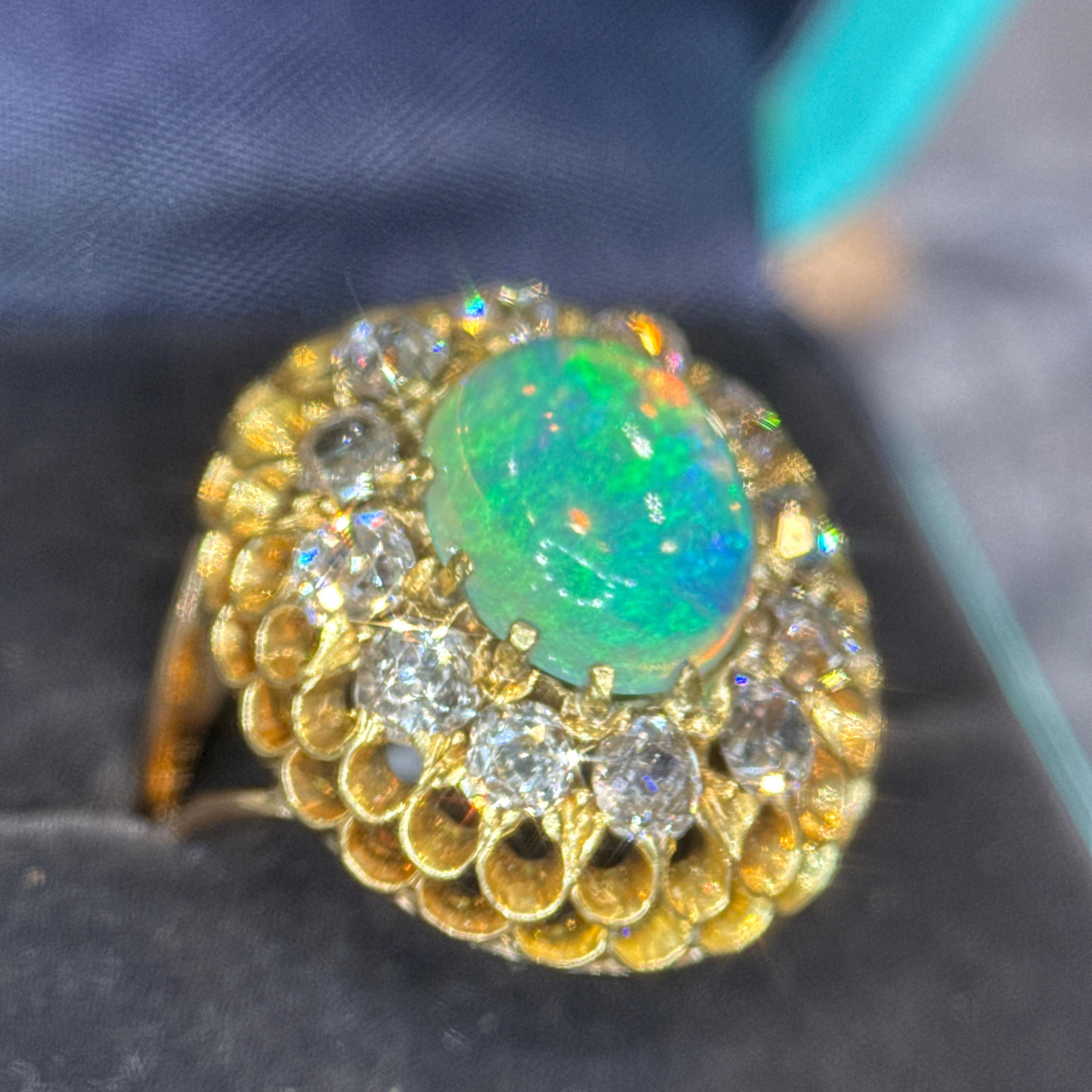 Tiffany & Co. del XIX secolo. Anello antico con Opale e Diamonds Mine in 14 ct. in vendita 7