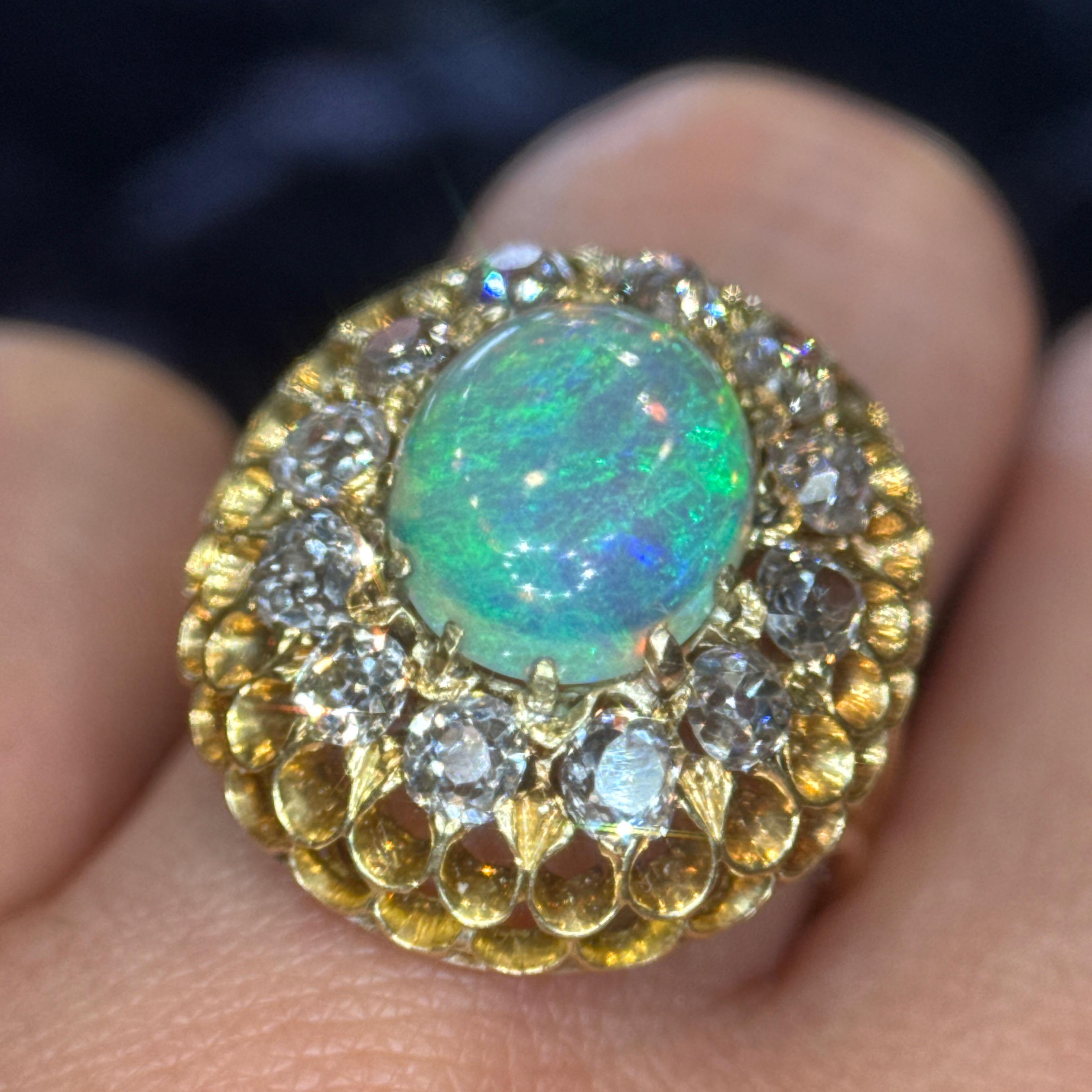 Art Nouveau Tiffany & Co. del XIX secolo. Anello antico con Opale e Diamonds Mine in 14 ct. in vendita