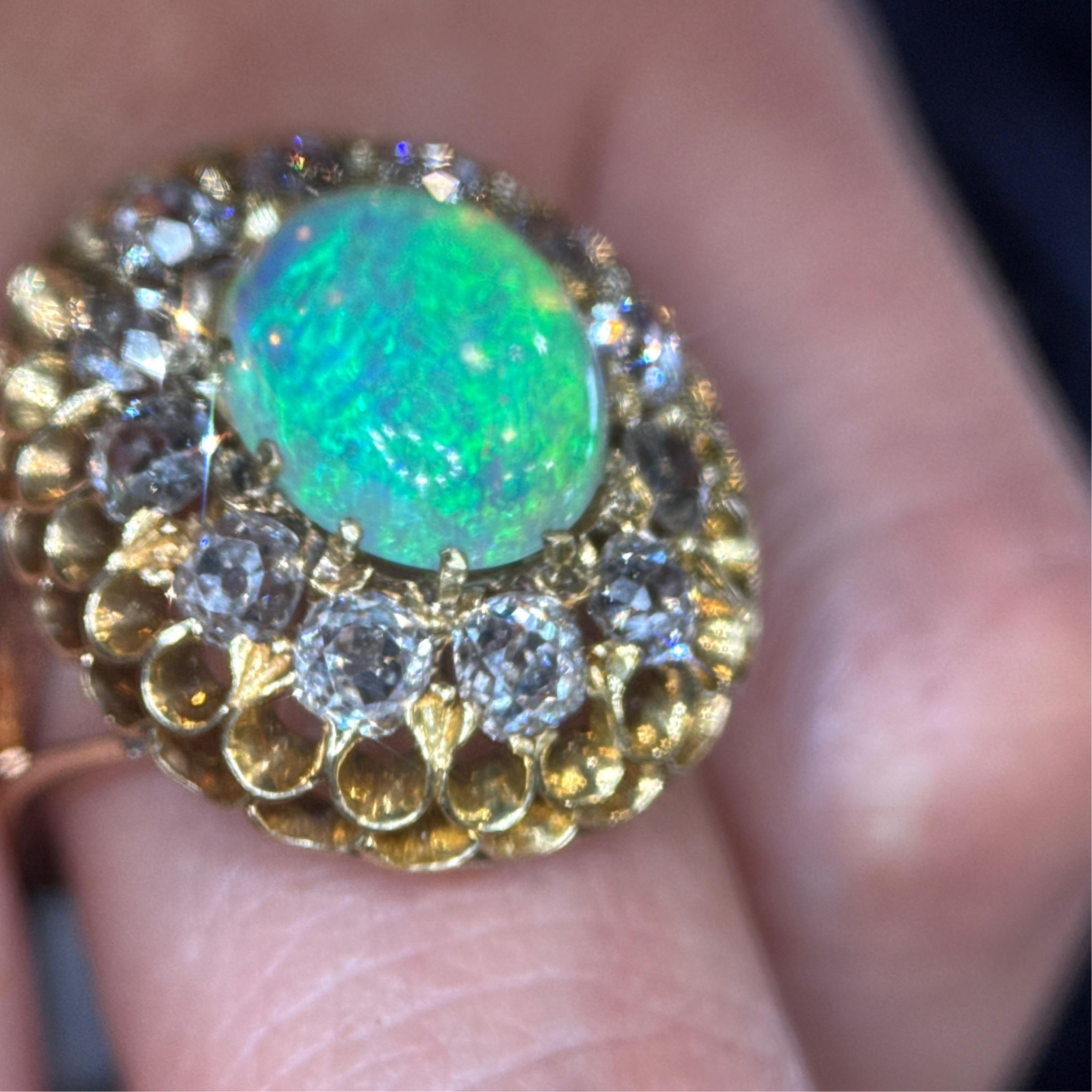 Taglio vecchia miniera Tiffany & Co. del XIX secolo. Anello antico con Opale e Diamonds Mine in 14 ct. in vendita