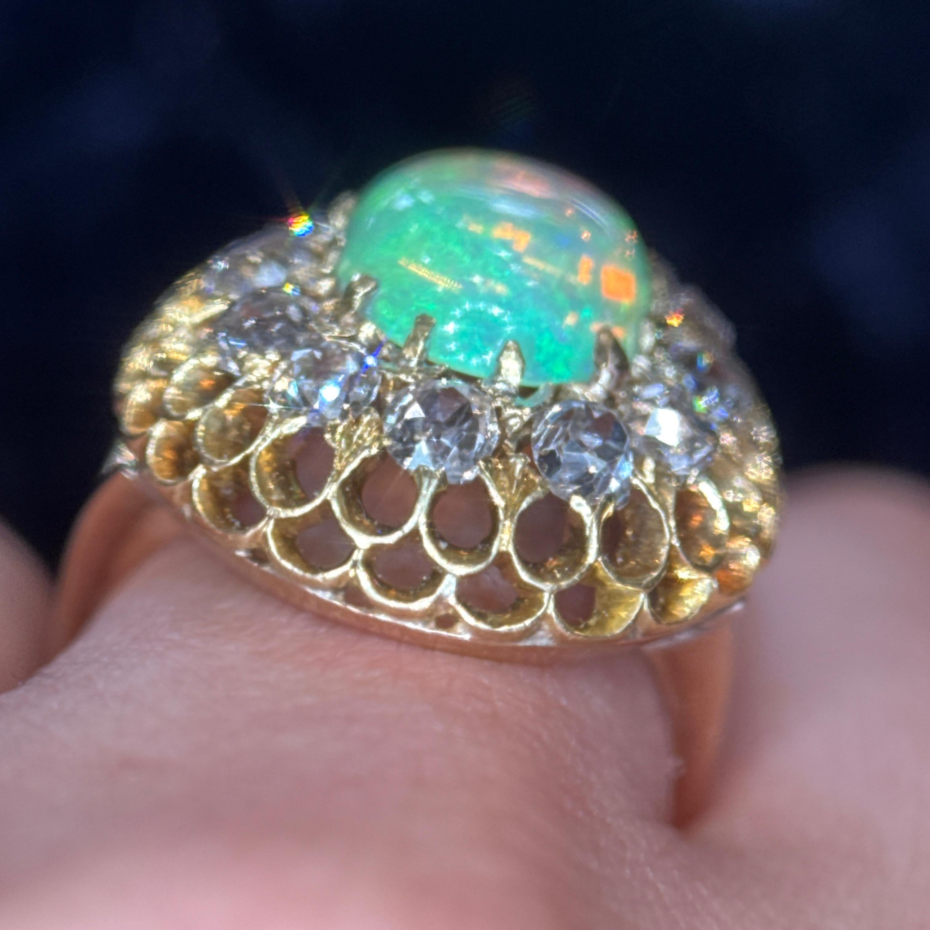Tiffany & Co. del XIX secolo. Anello antico con Opale e Diamonds Mine in 14 ct. In condizioni buone in vendita a Sausalito, CA