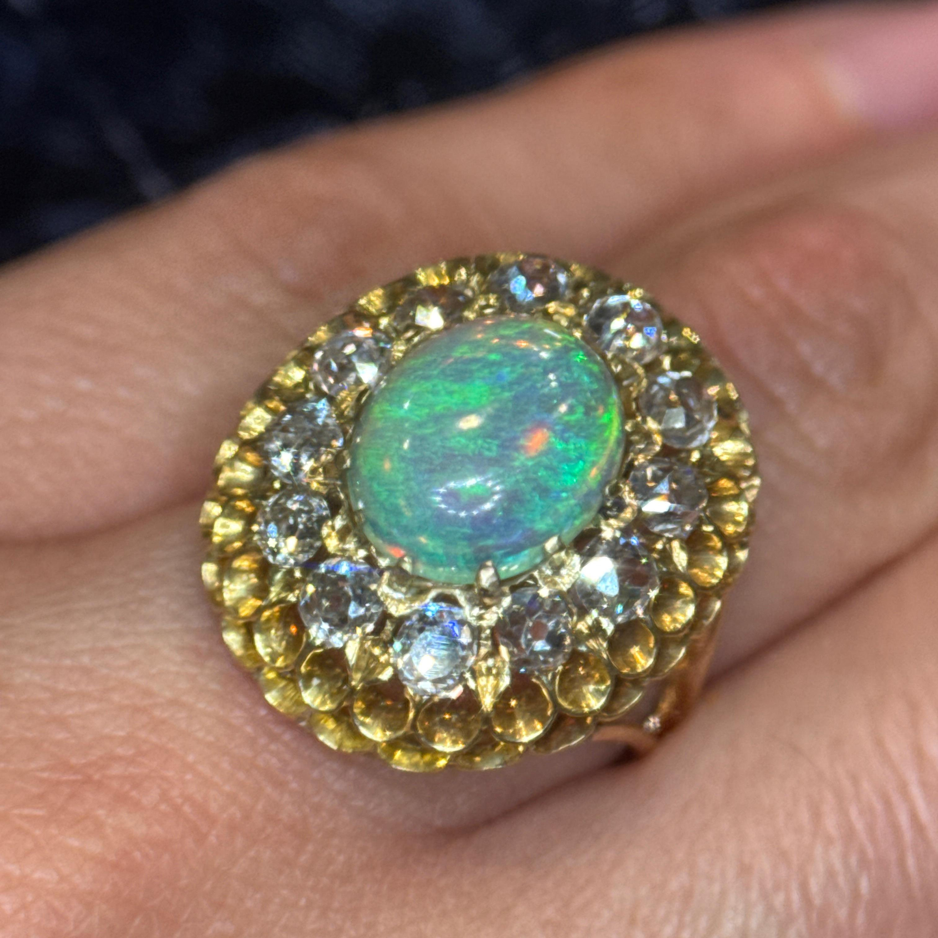 da uomo o donna Tiffany & Co. del XIX secolo. Anello antico con Opale e Diamonds Mine in 14 ct. in vendita