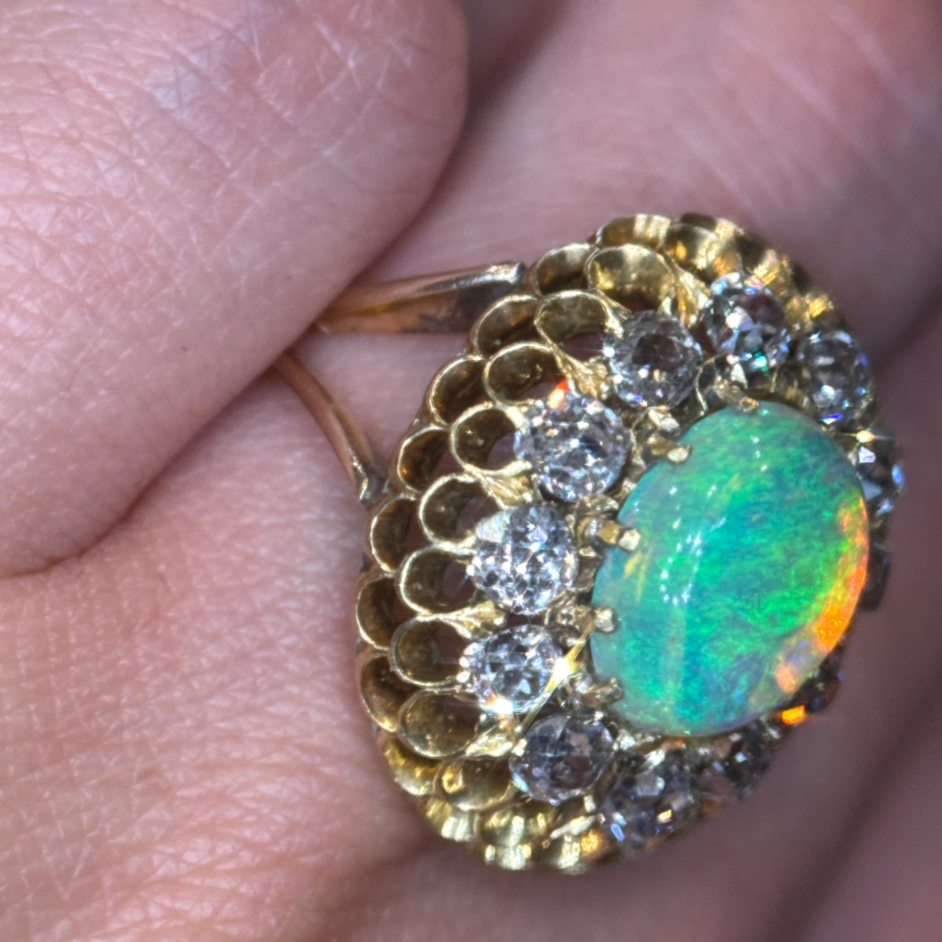 Tiffany & Co. del XIX secolo. Anello antico con Opale e Diamonds Mine in 14 ct. in vendita 1