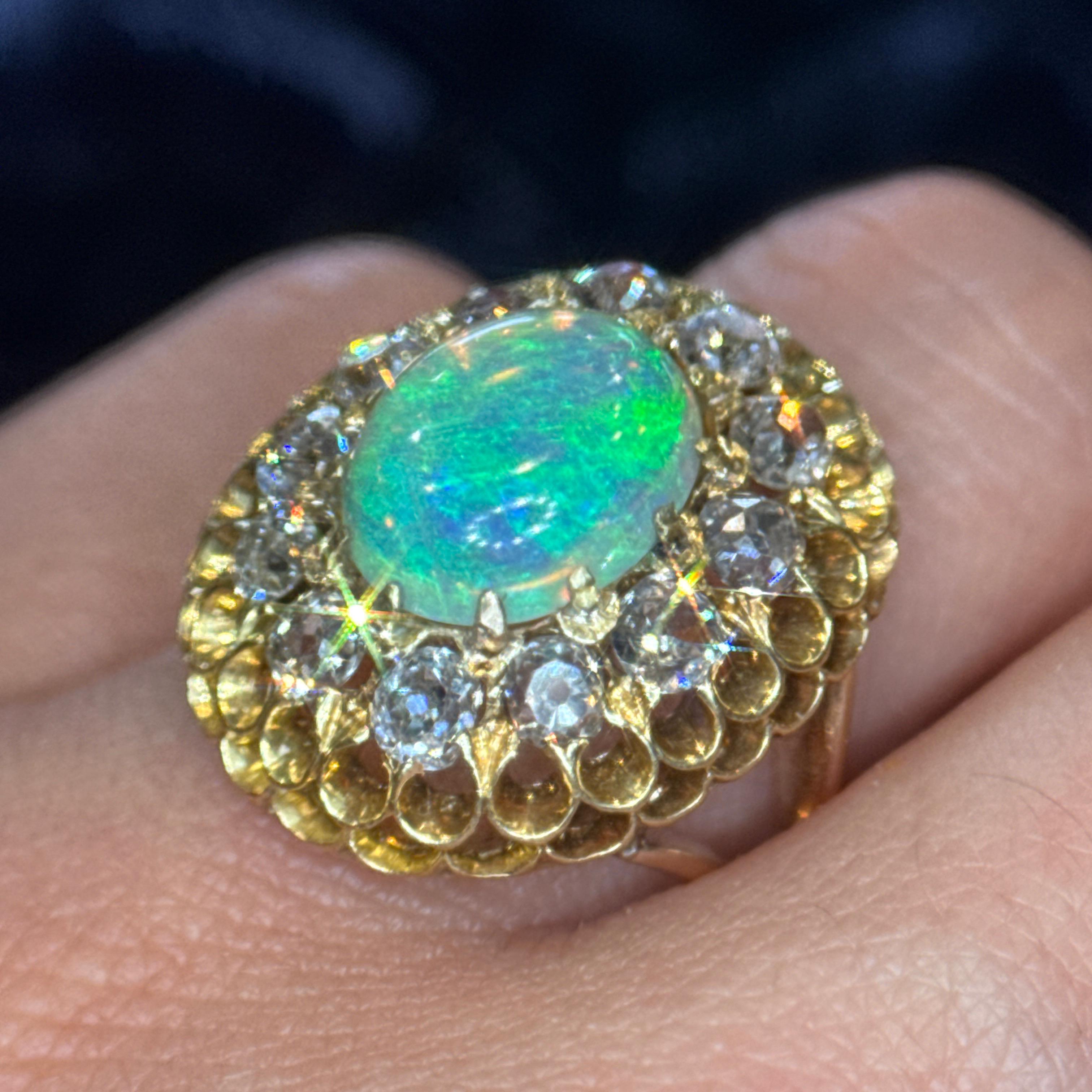 Tiffany & Co. del XIX secolo. Anello antico con Opale e Diamonds Mine in 14 ct. in vendita 2