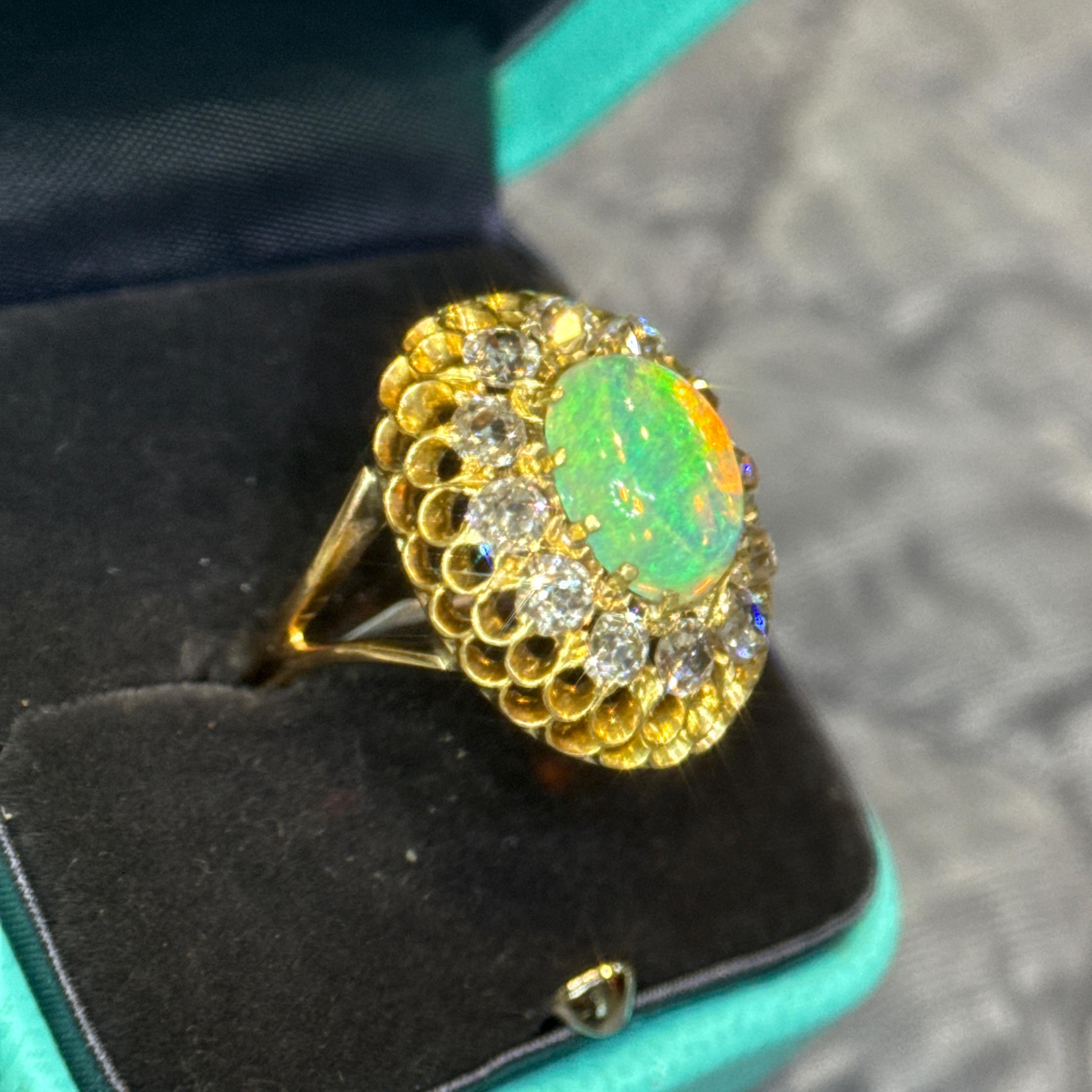 Tiffany & Co. del XIX secolo. Anello antico con Opale e Diamonds Mine in 14 ct. in vendita 4