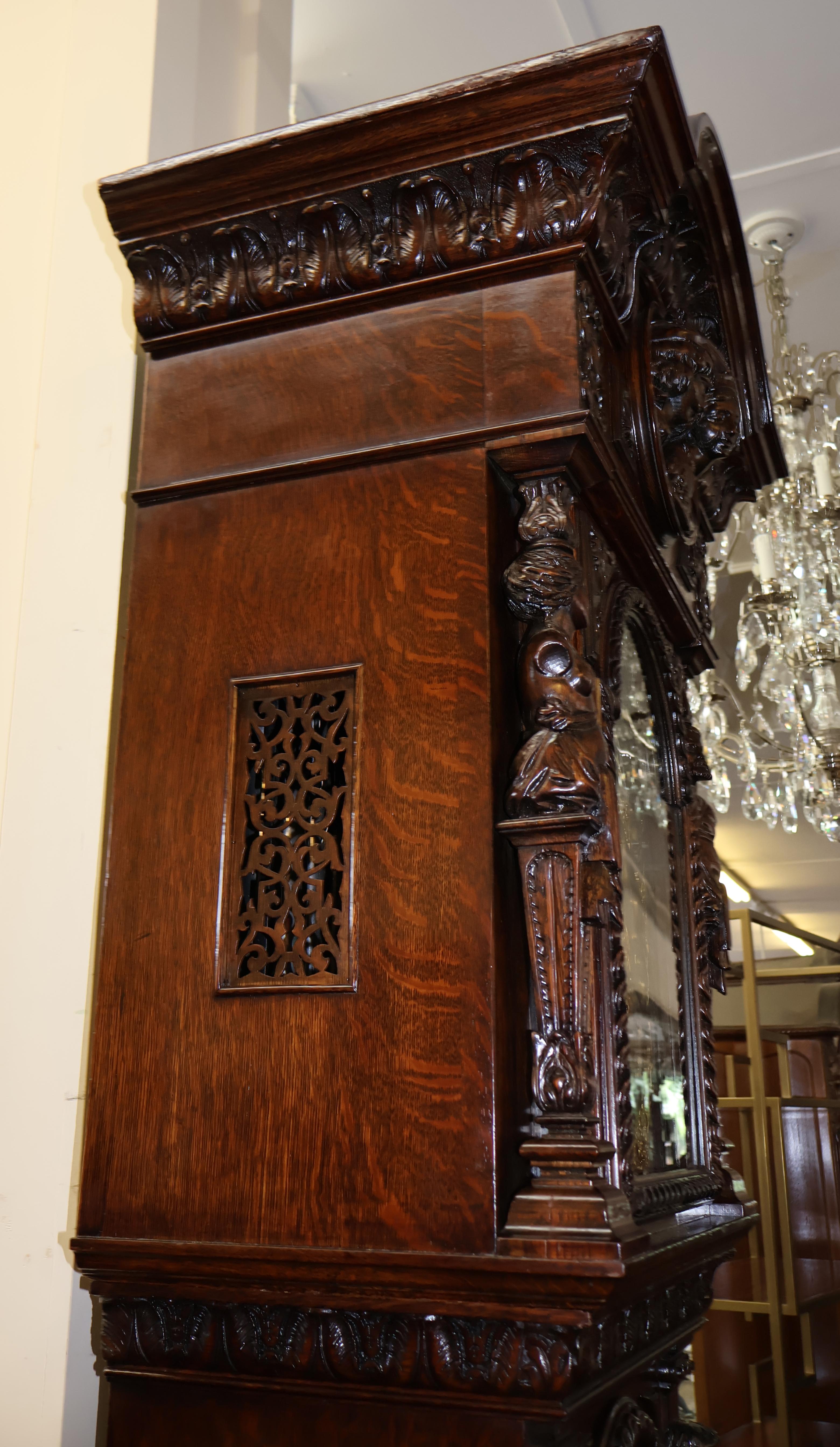 19th Century Tiffany & Co Figural Carved Tiger Oak 9 Tube Grandfather Clock 11