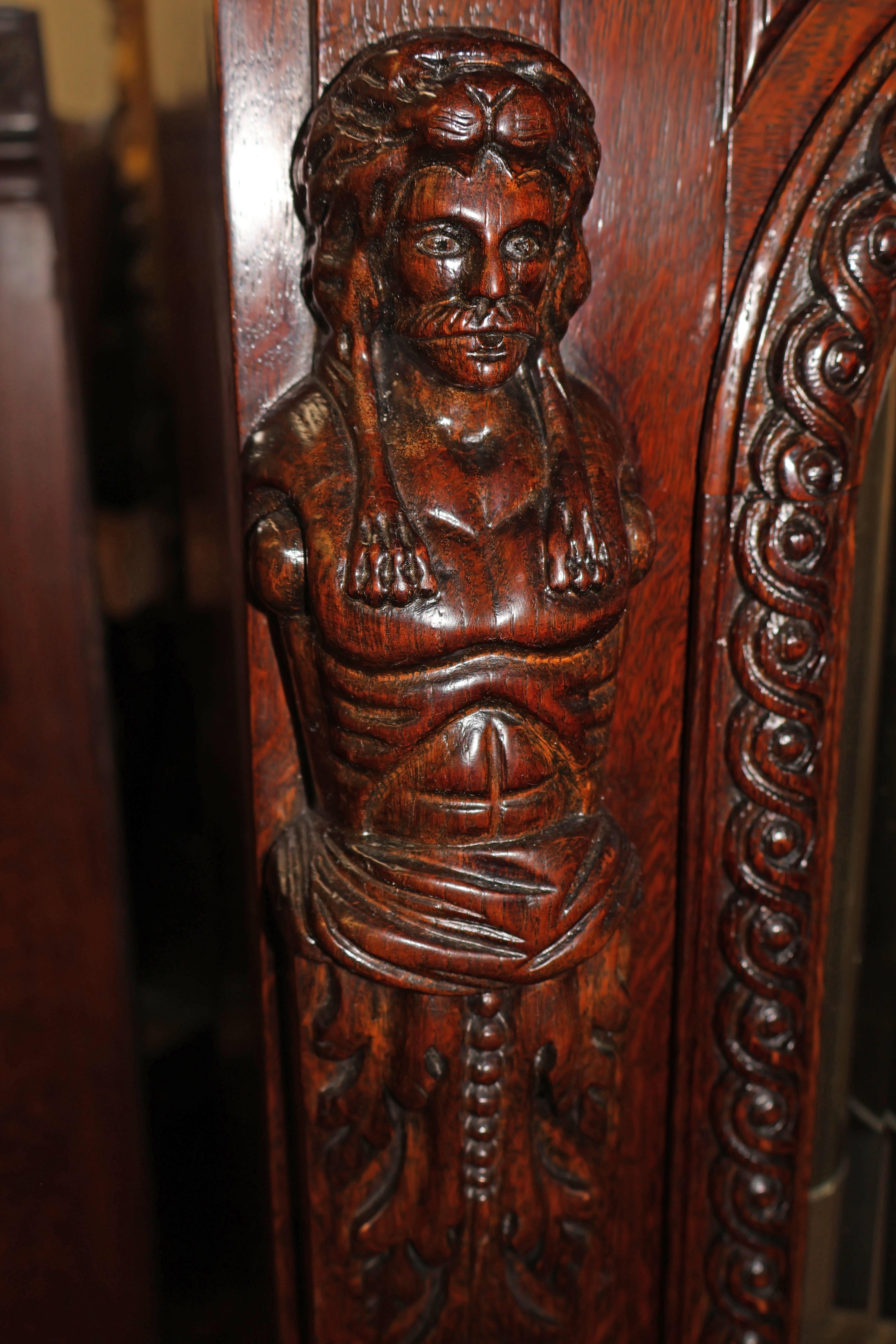 19th Century Tiffany & Co Figural Carved Tiger Oak 9 Tube Grandfather Clock 15