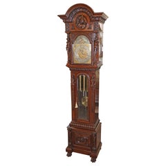 19th Century Tiffany & Co Figural Carved Tiger Oak 9 Tube Grandfather Clock
