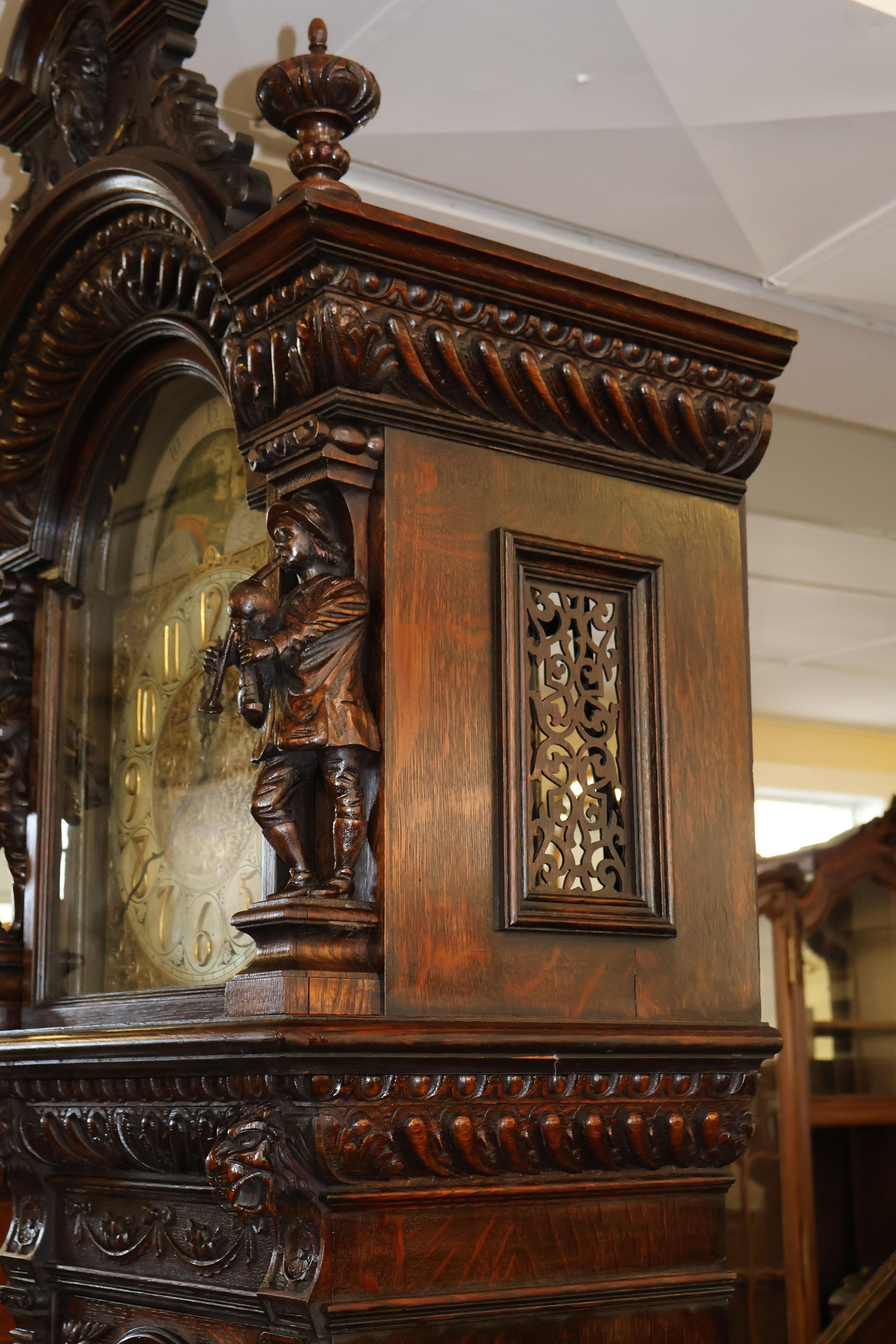 19th Century Tiffany & Co Tiger Oak Figural Tall Case Grandfather Clock  5
