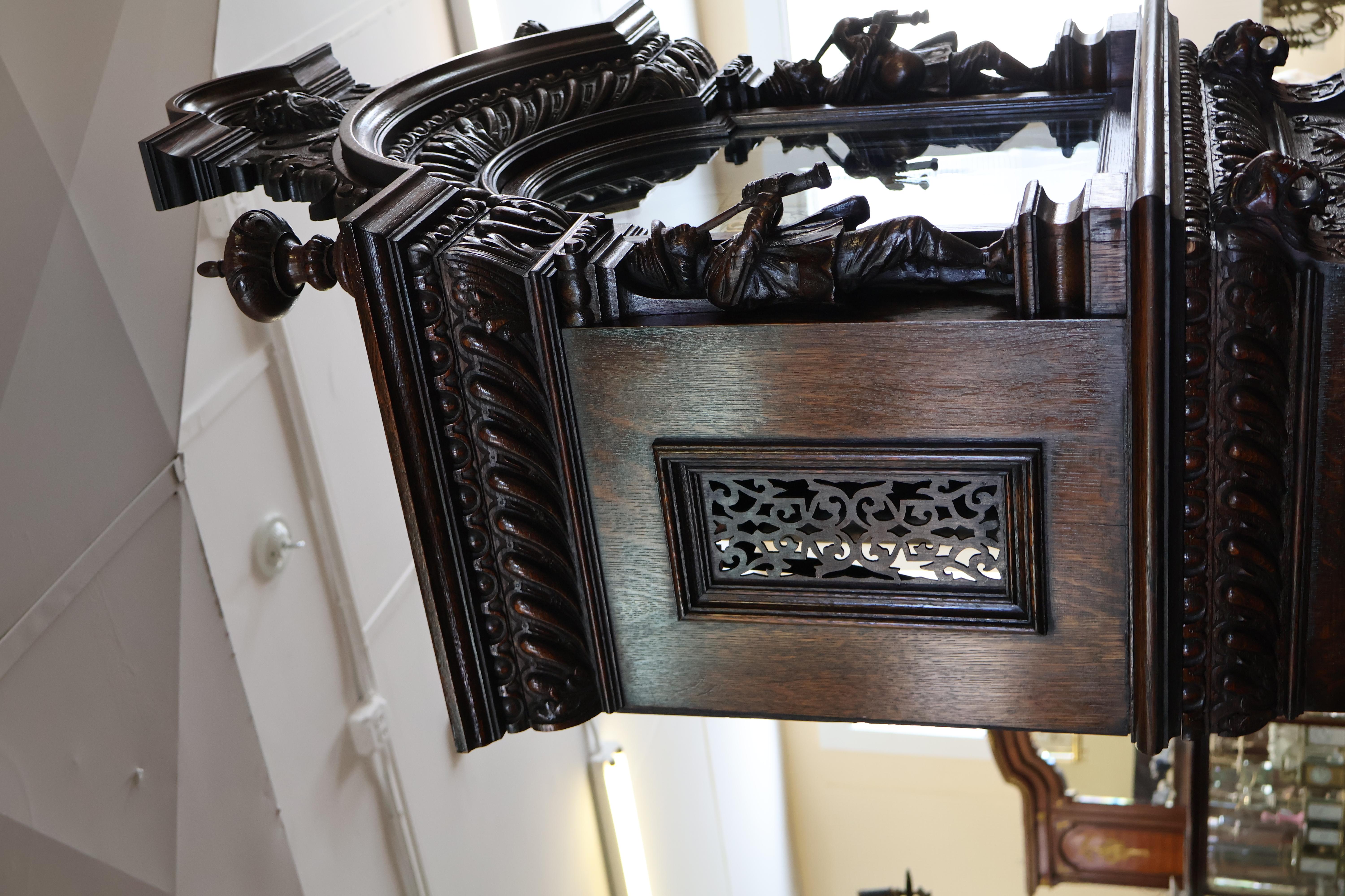 19th Century Tiffany & Co Tiger Oak Figural Tall Case Grandfather Clock  6
