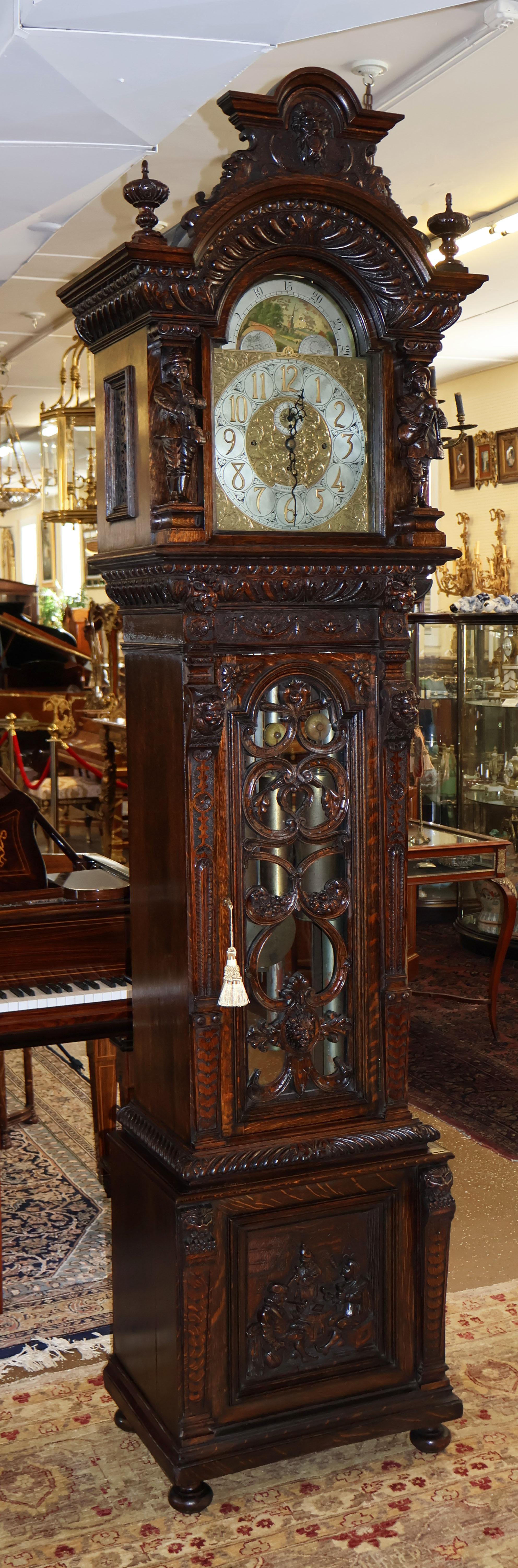 19th Century Tiffany & Co Tiger Oak Figural Tall Case Grandfather Clock 

Dimensions : 102