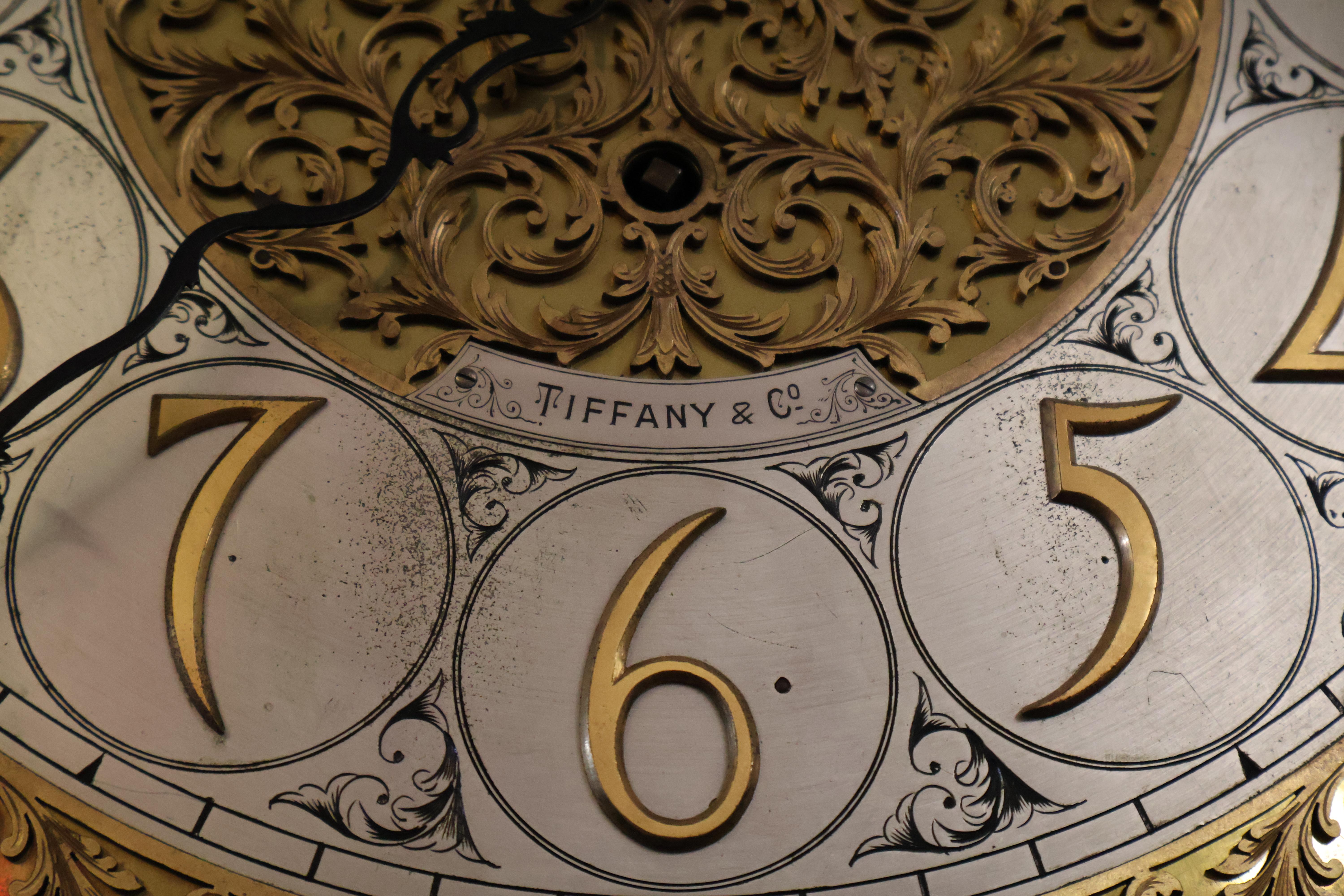 19th Century Tiffany & Co Tiger Oak Figural Tall Case Grandfather Clock  1