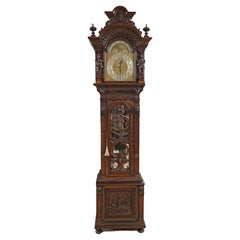 19th Century Tiffany & Co Tiger Oak Figural Tall Case Grandfather Clock 