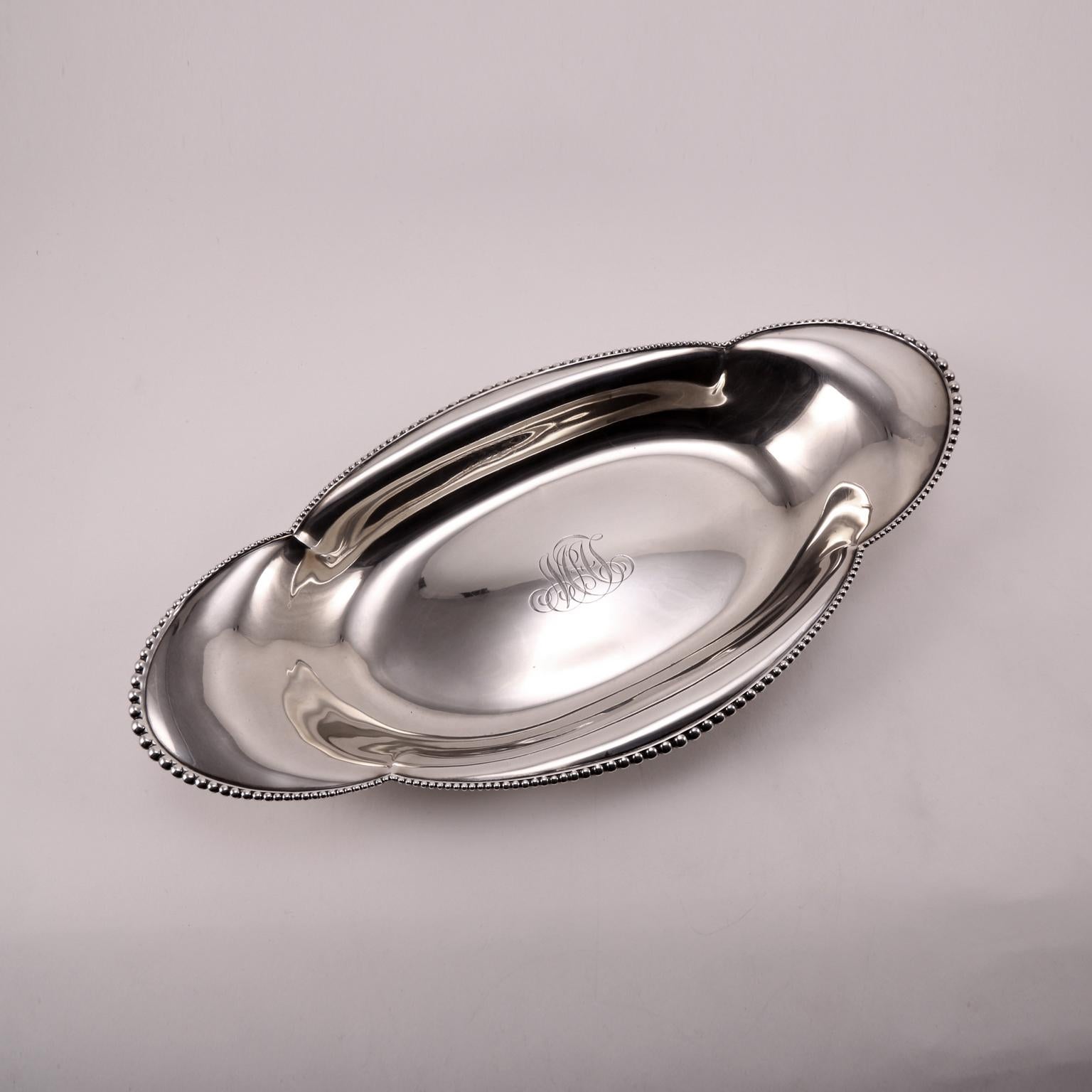 19th Century Tiffany Handcrafted Sterling Silver Oval Bowl For Sale 4