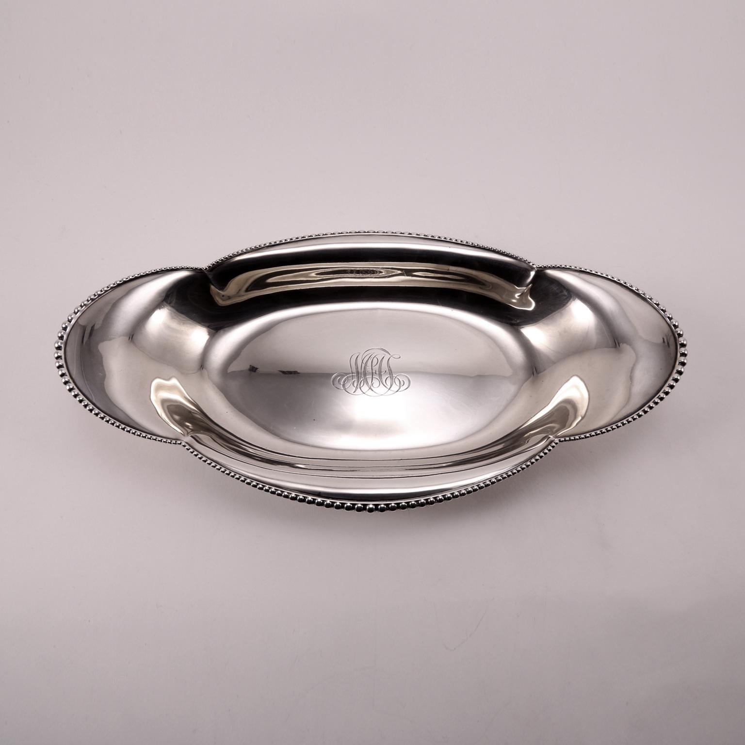 19th Century Tiffany Handcrafted Sterling Silver Oval Bowl For Sale 5