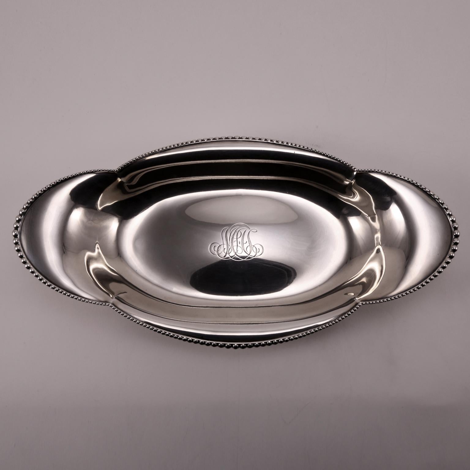 19th Century Tiffany Handcrafted Sterling Silver Oval Bowl For Sale 7