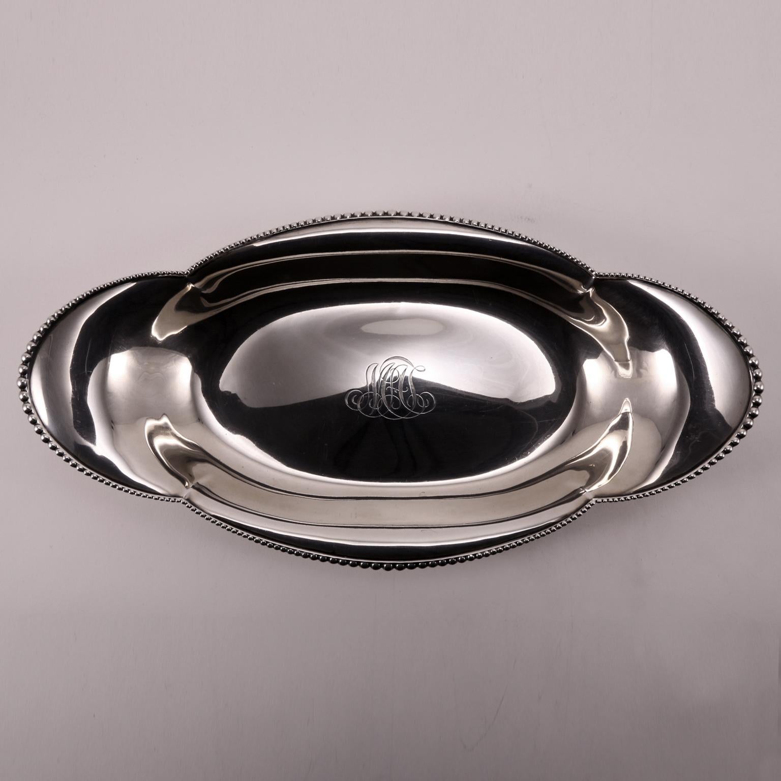 19th Century Tiffany Handcrafted Sterling Silver Oval Bowl For Sale 8