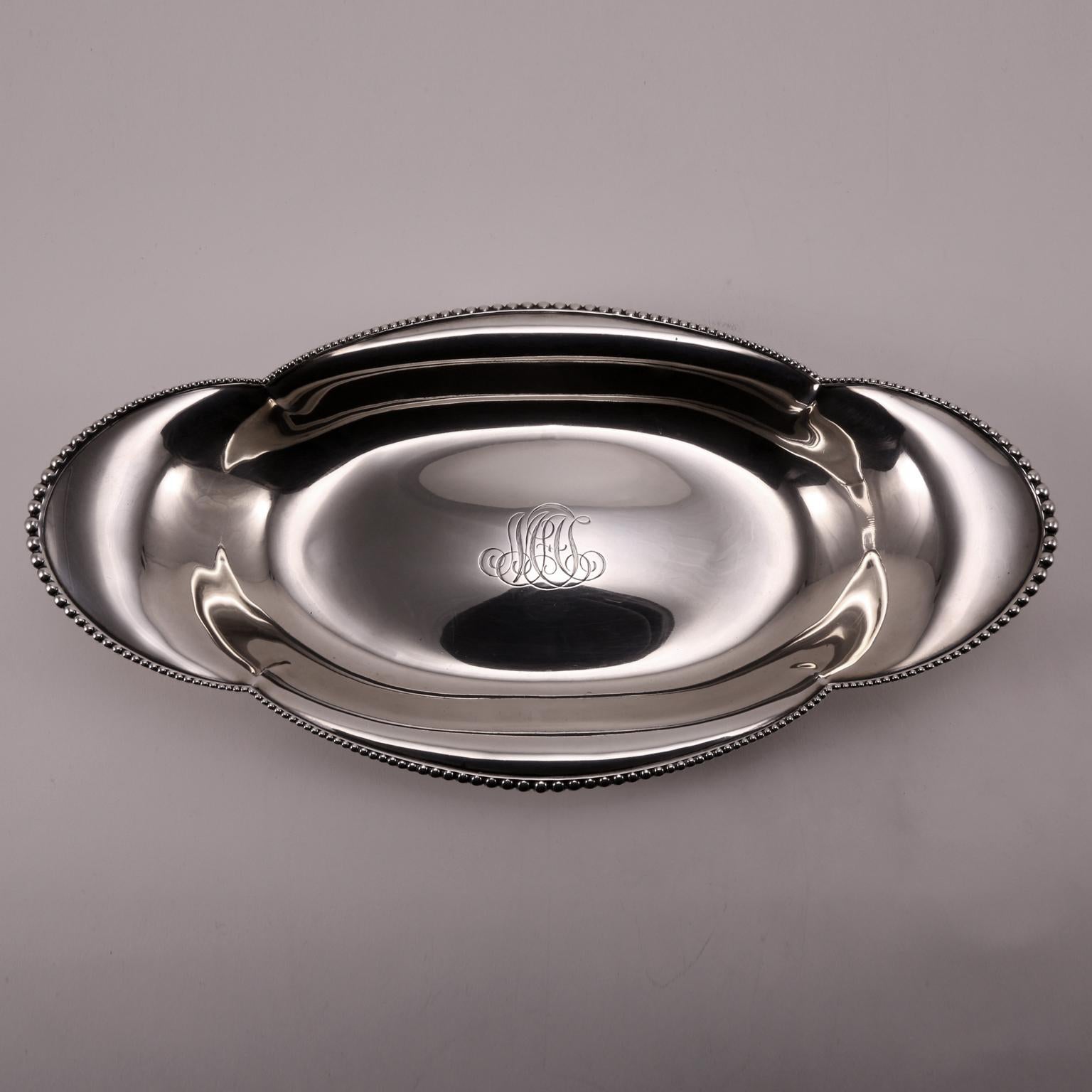 19th Century Tiffany Handcrafted Sterling Silver Oval Bowl For Sale 9