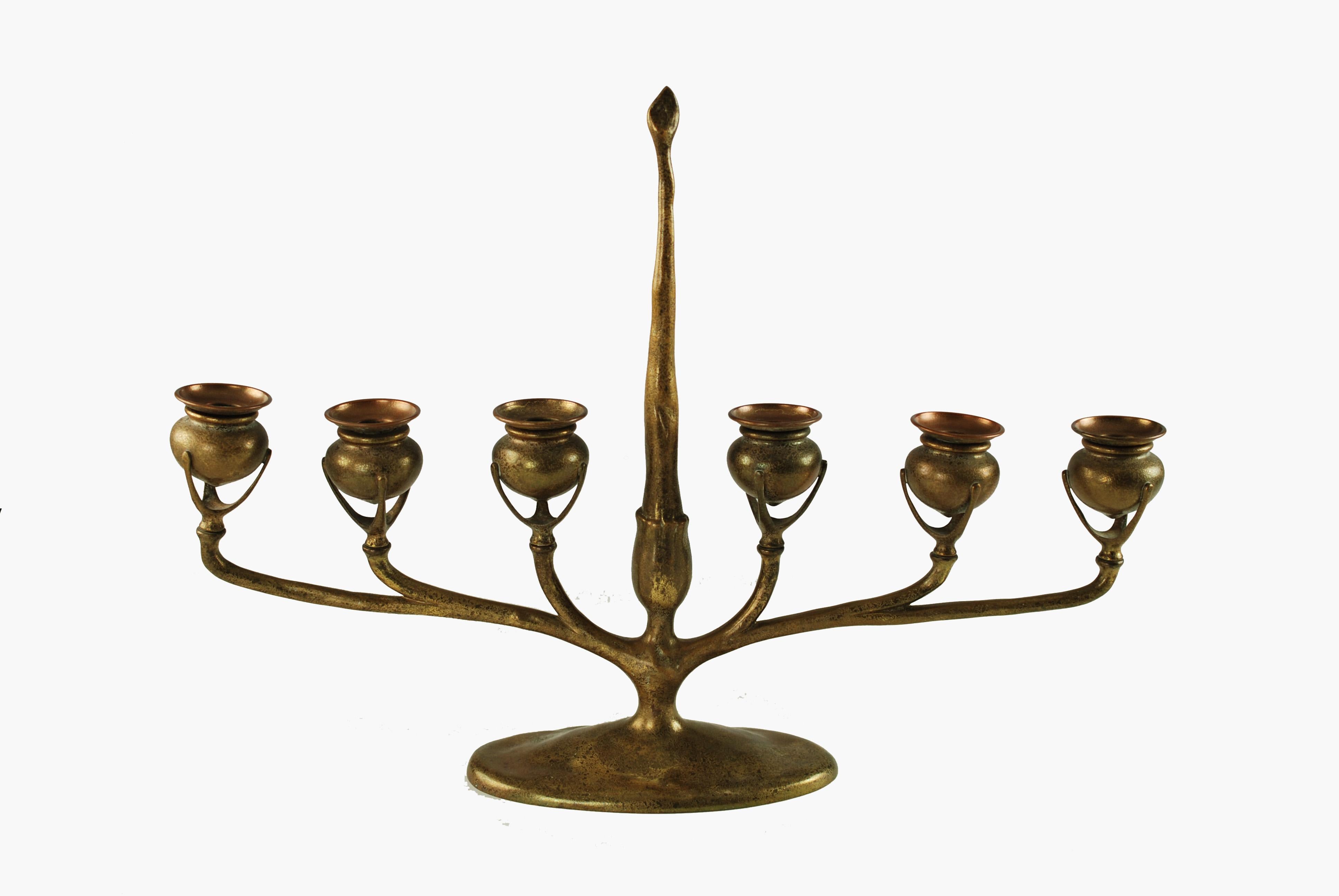 Art Nouveau 19th Century Tiffany Studios Gilt Bronze Branch Form Candelabra For Sale