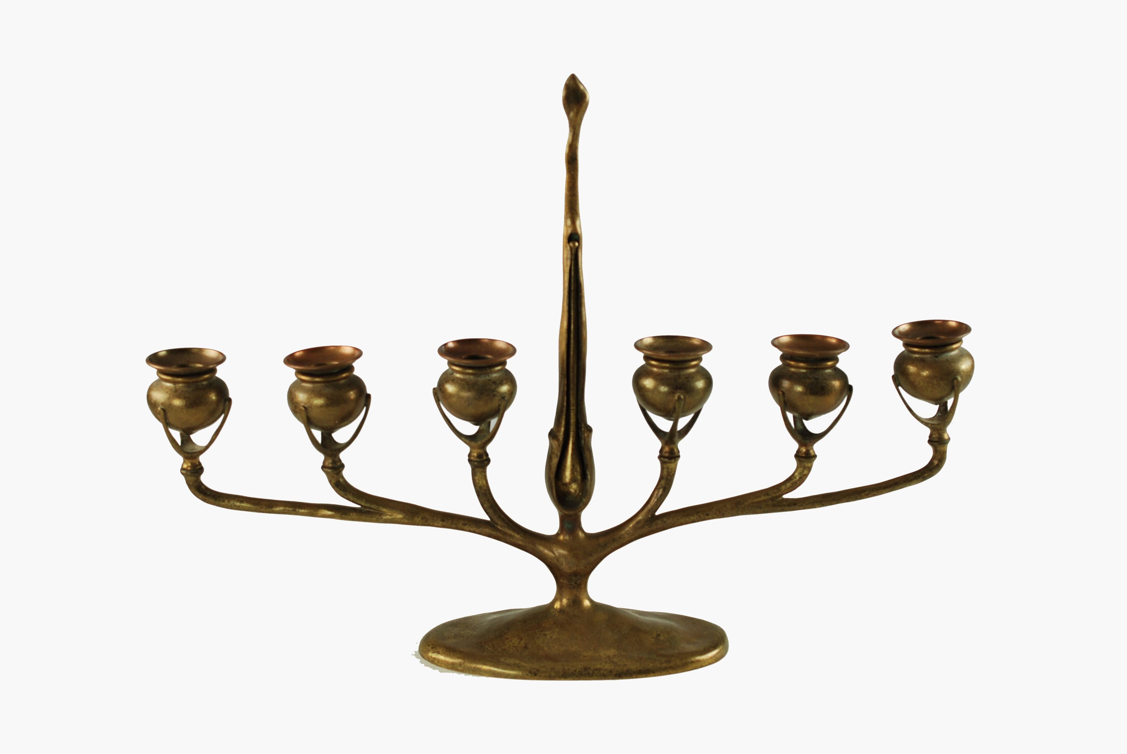 American 19th Century Tiffany Studios Gilt Bronze Branch Form Candelabra For Sale