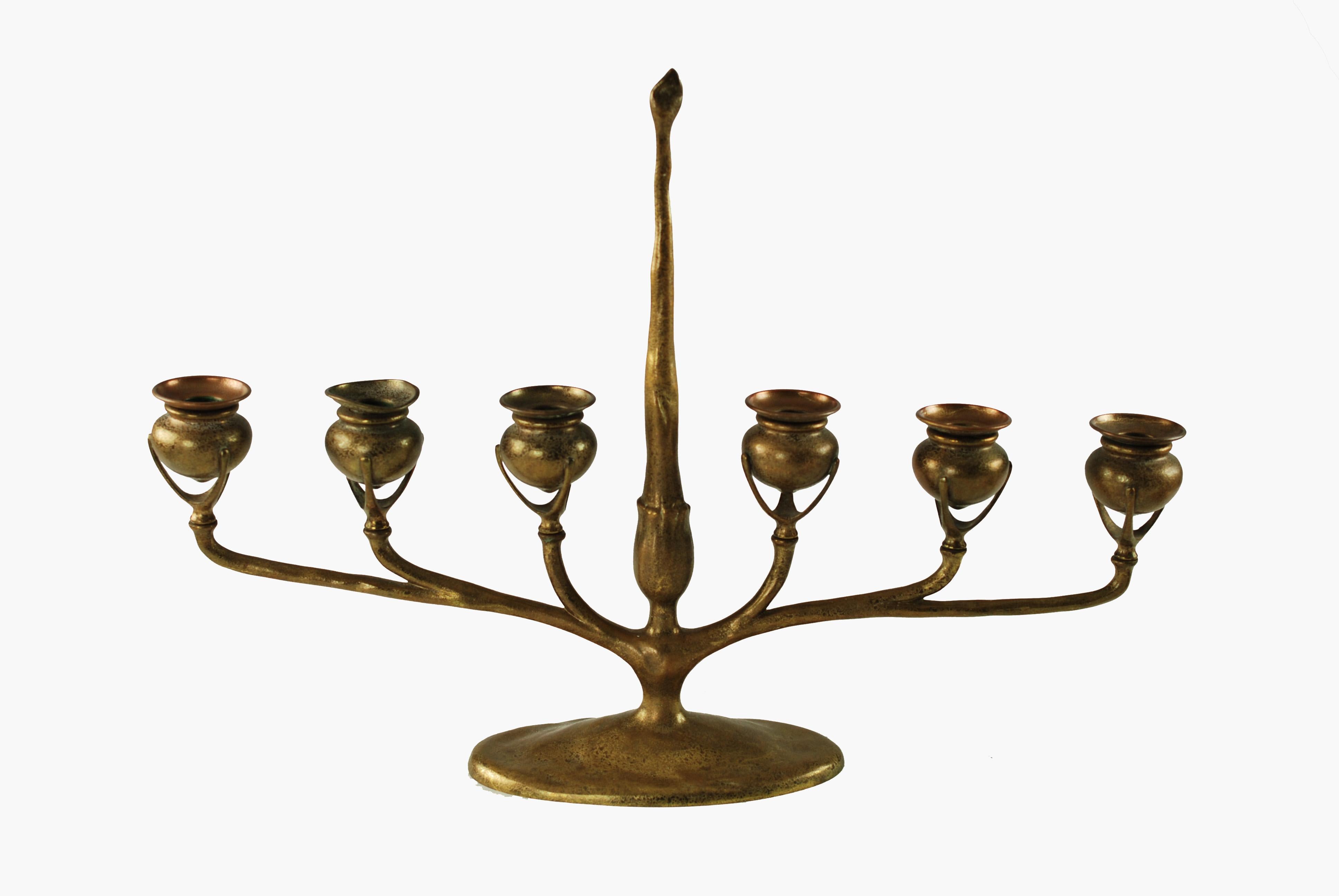 19th Century Tiffany Studios Gilt Bronze Branch Form Candelabra In Good Condition For Sale In Cincinnati, OH