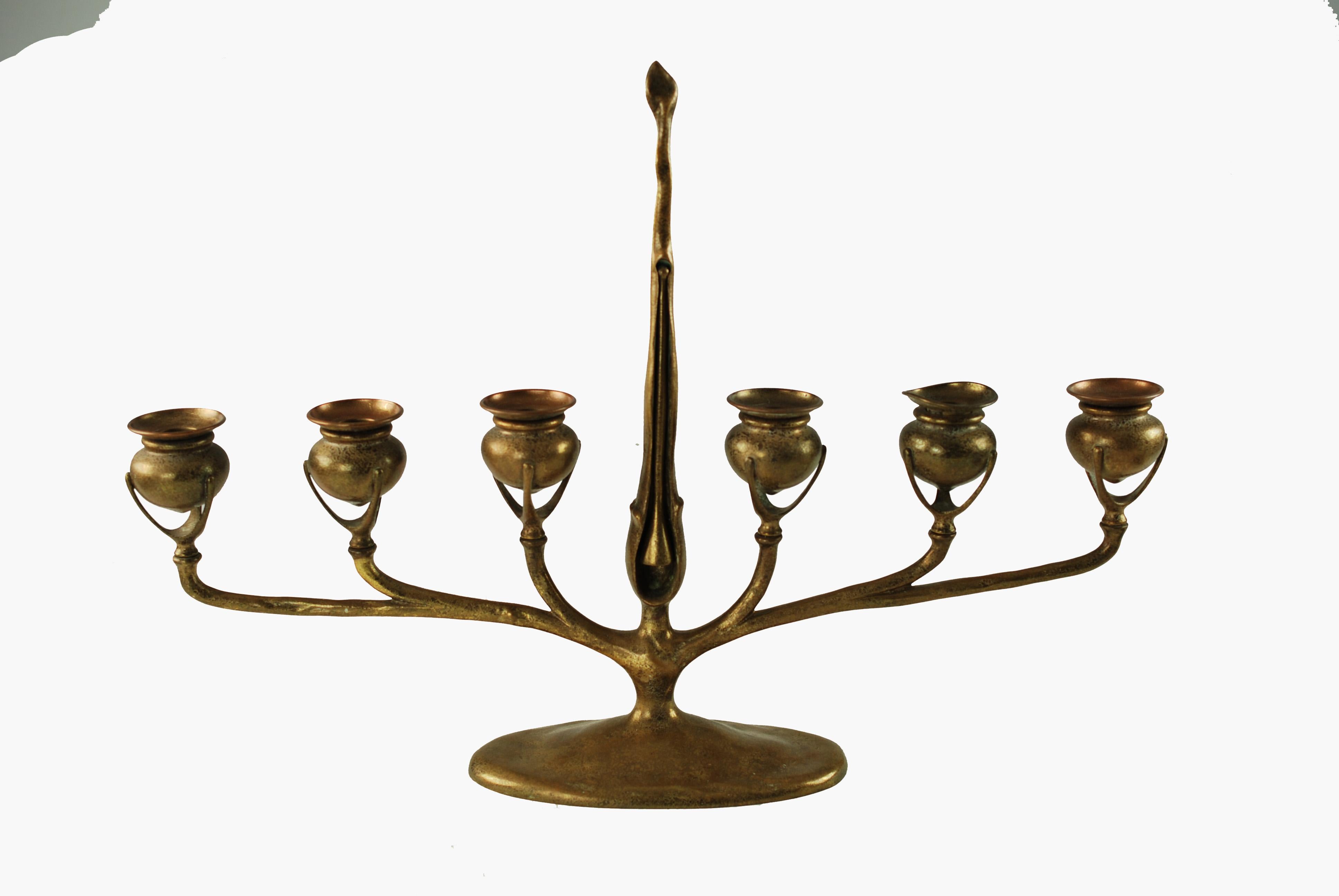 20th Century 19th Century Tiffany Studios Gilt Bronze Branch Form Candelabra For Sale