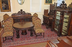 19th Century Tiger Oak Carved Figural 12 Piece Dining Set Made In Grand Rapids