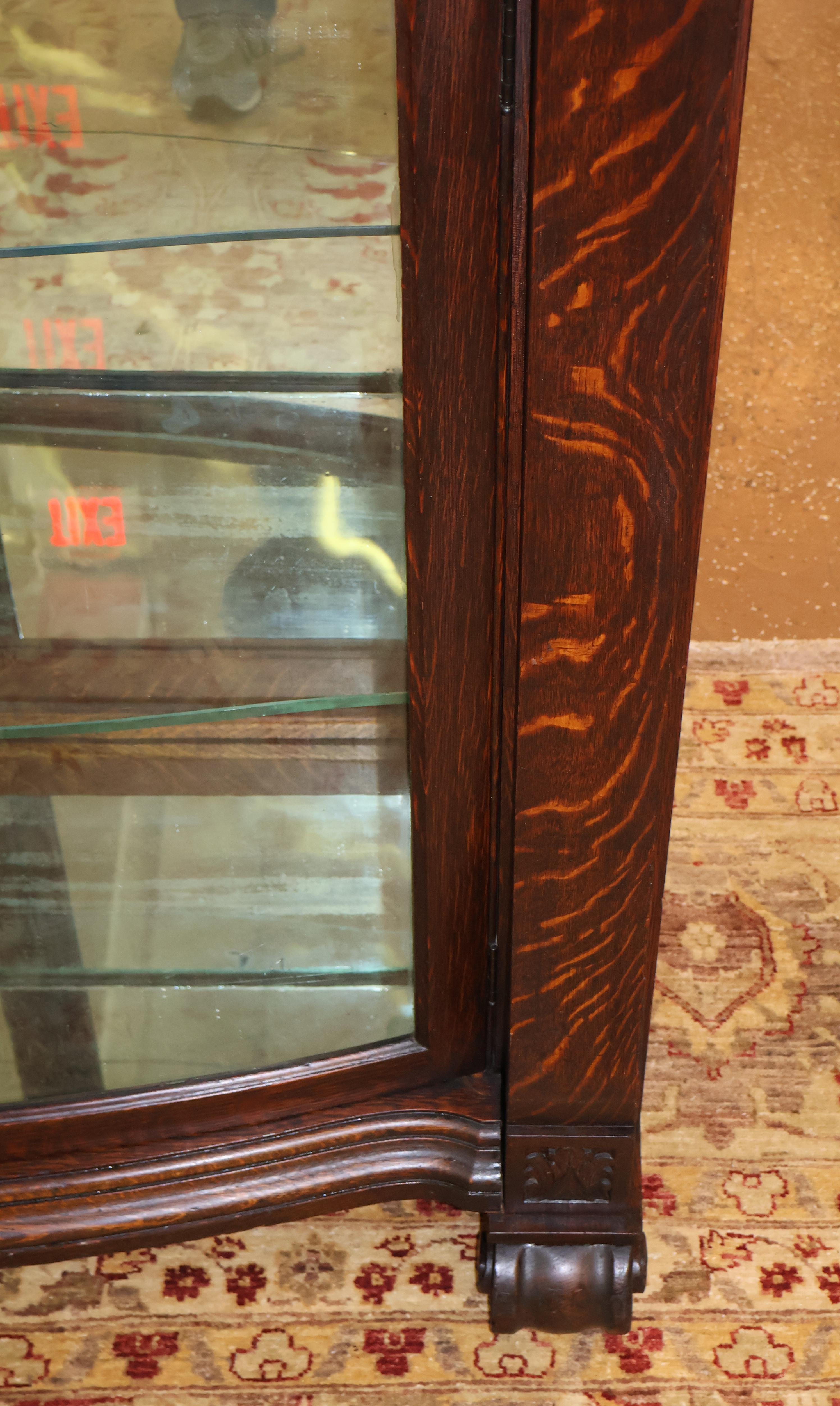 19th Century Tiger Oak Figural Carved Curio China Display Cabinet Attr RJ Horner For Sale 4