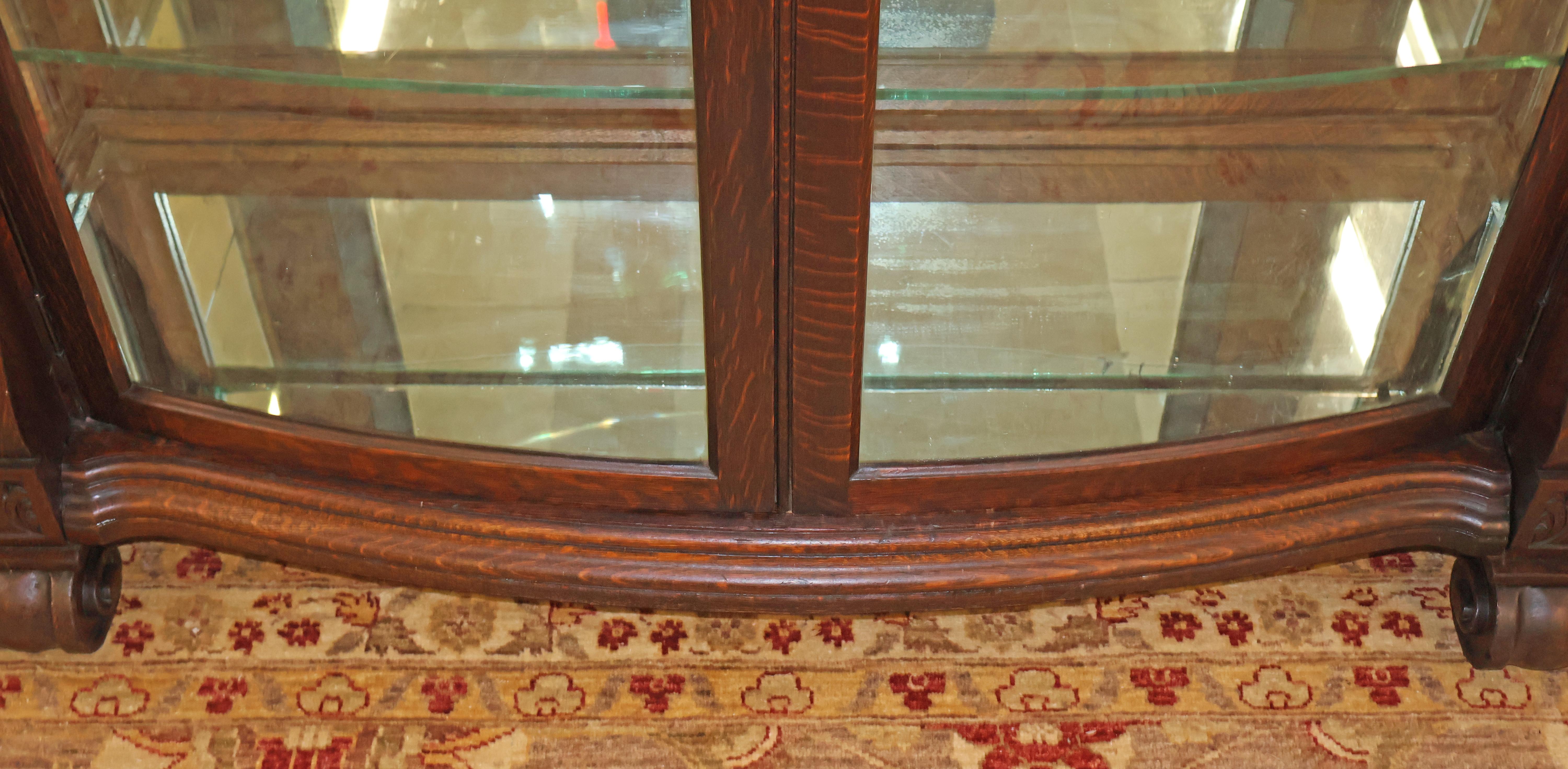 19th Century Tiger Oak Figural Carved Curio China Display Cabinet Attr RJ Horner For Sale 5