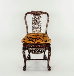 19th Century Tiger Velvet Mother of Pearl Inlay Chair