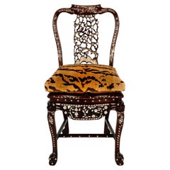 19th Century Tiger Velvet Mother of Pearl Inlay Chair
