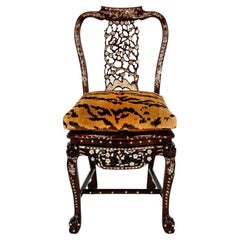 Antique 19th Century Tiger Velvet Mother of Pearl Inlay Chair