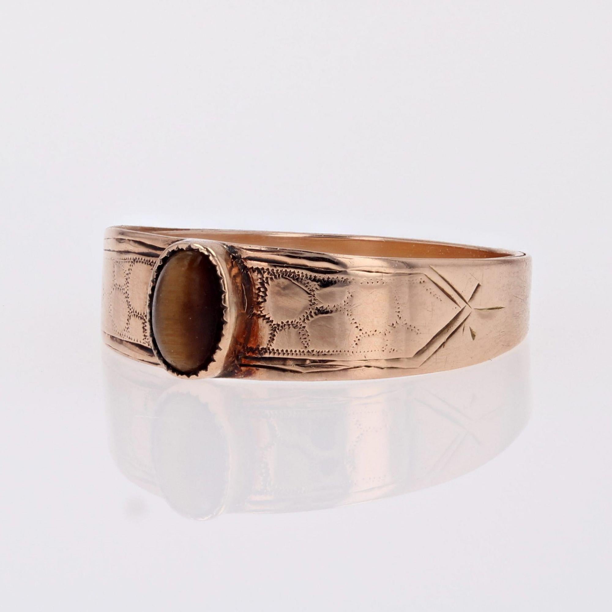 Cabochon 19th Century Tiger's Eye 18 Karat Rose Gold Bangle Ring For Sale