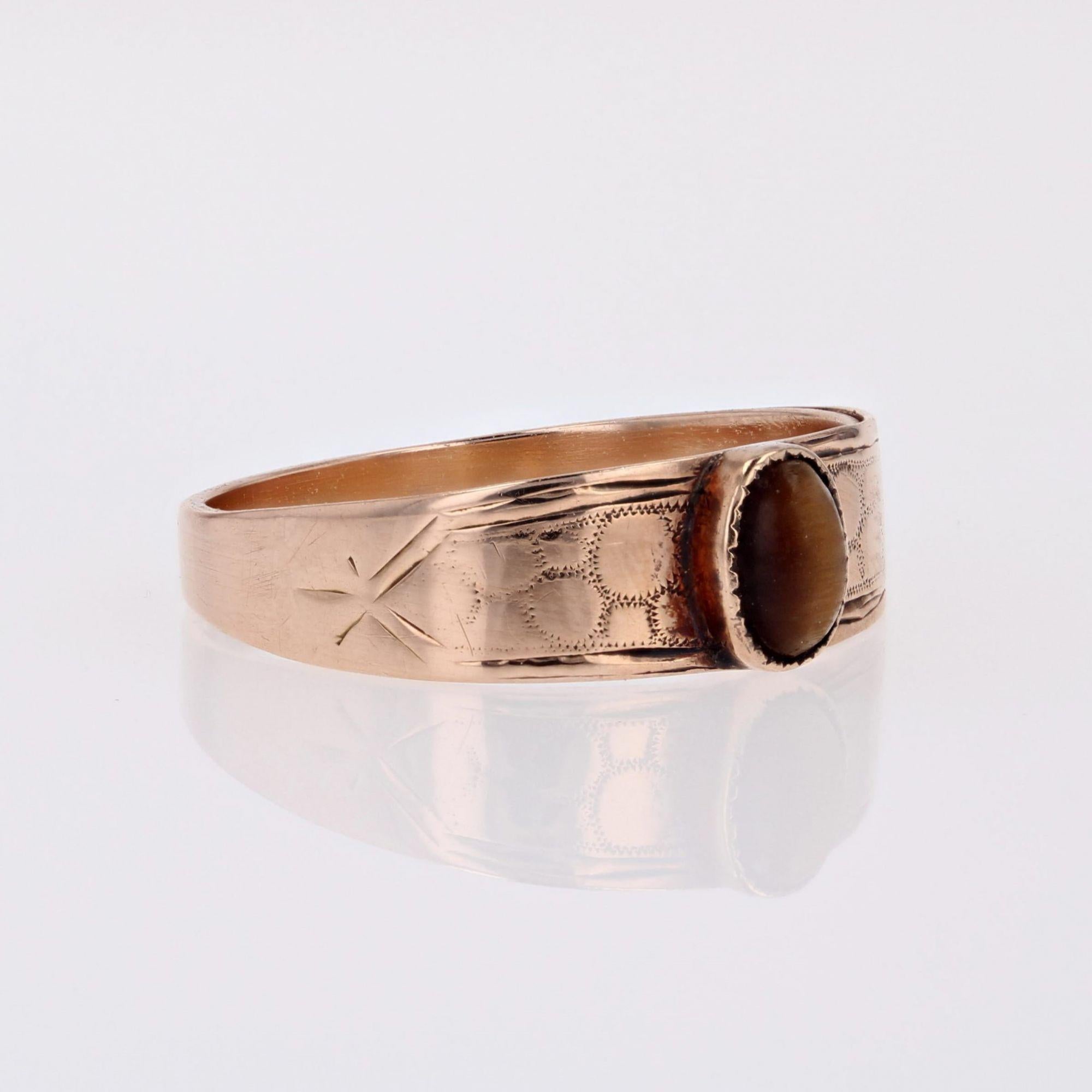 Women's 19th Century Tiger's Eye 18 Karat Rose Gold Bangle Ring For Sale