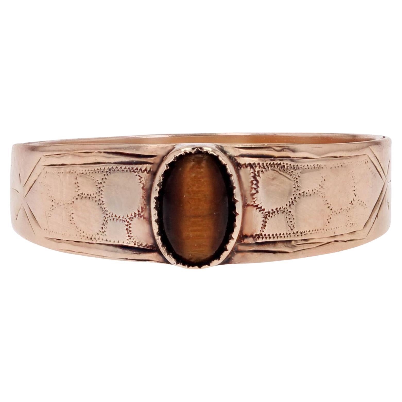 Bague bracelet en or rose 18 carats œil de tigre du 19e siècle en vente