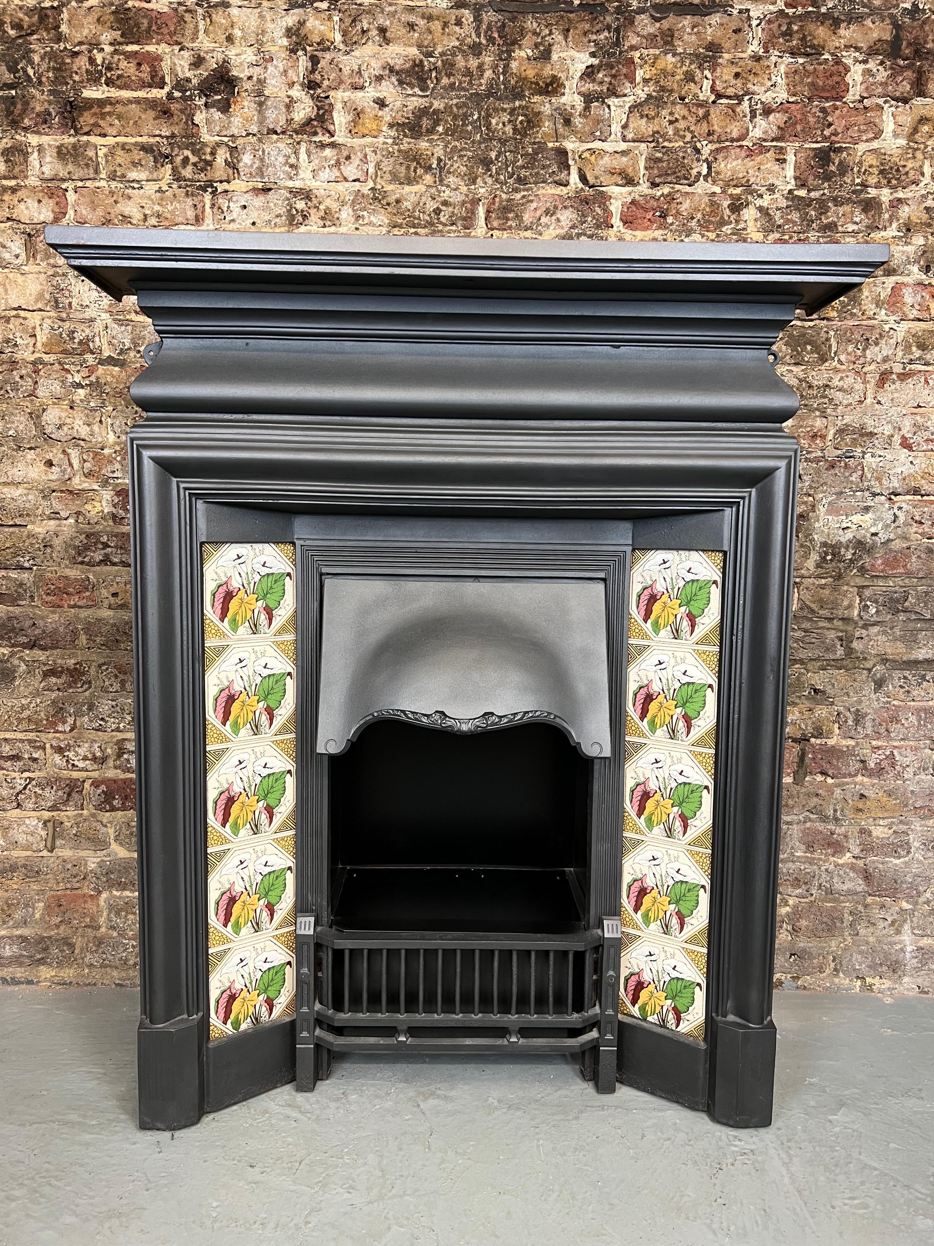Blackened 19th Century Tiled Cast Iron Fireplace Combination For Sale