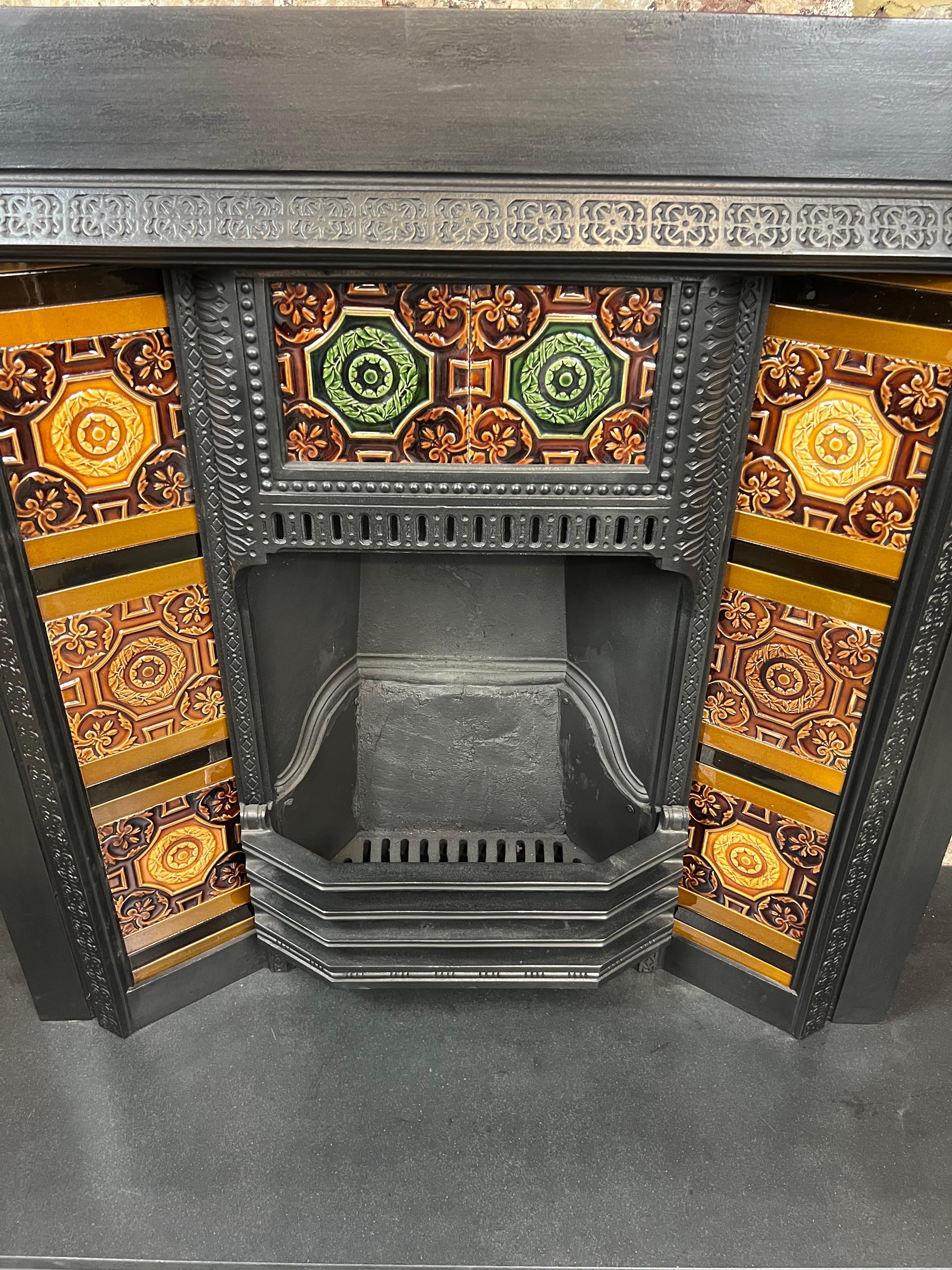 Ceramic 19th Century Tiled Cast-iron Fireplace Insert For Sale