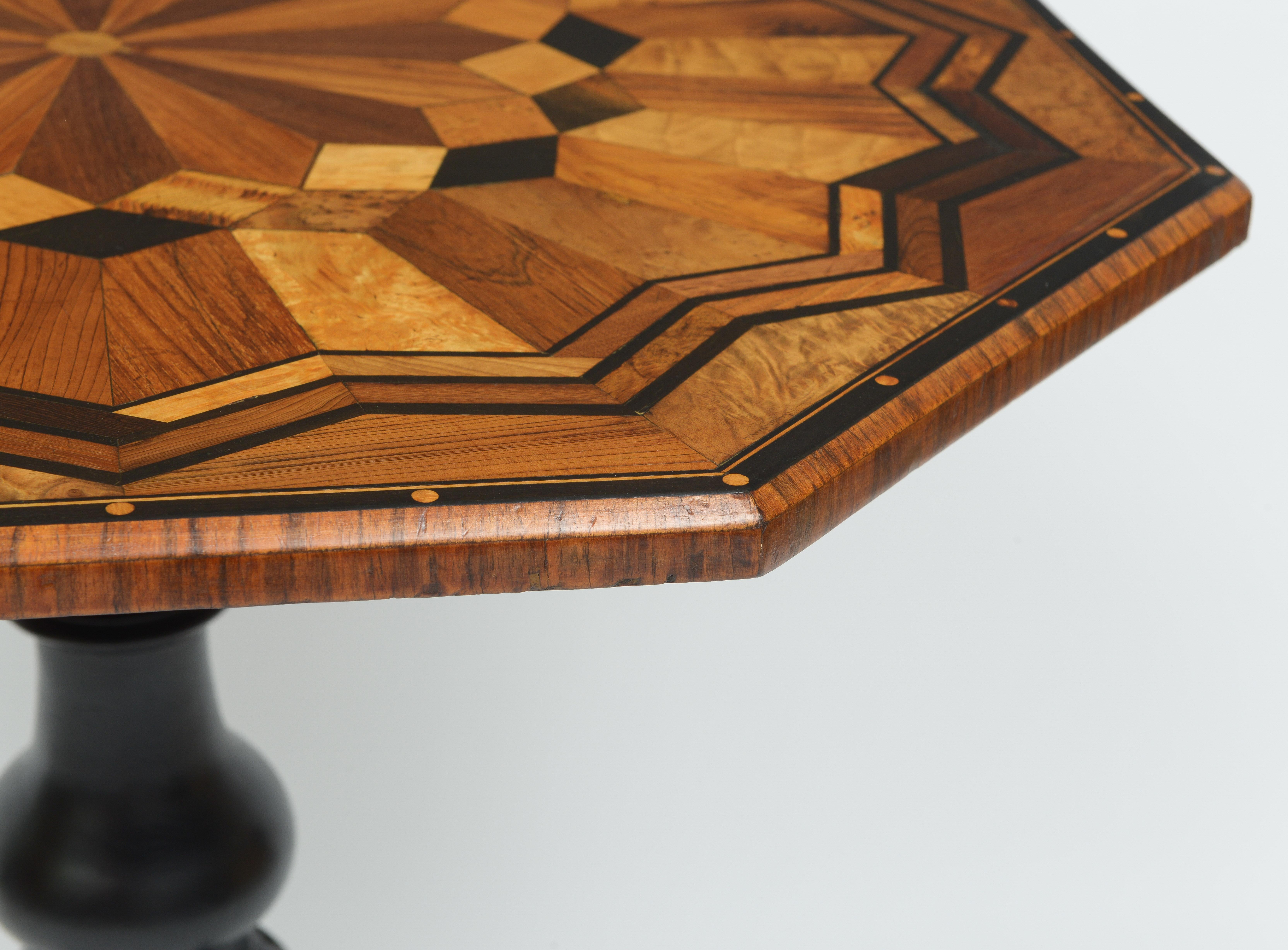 19th Century Tilt Top Parquetry Table With Ebonized Base For Sale 5
