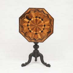 19th Century Tilt Top Parquetry Table With Ebonized Base