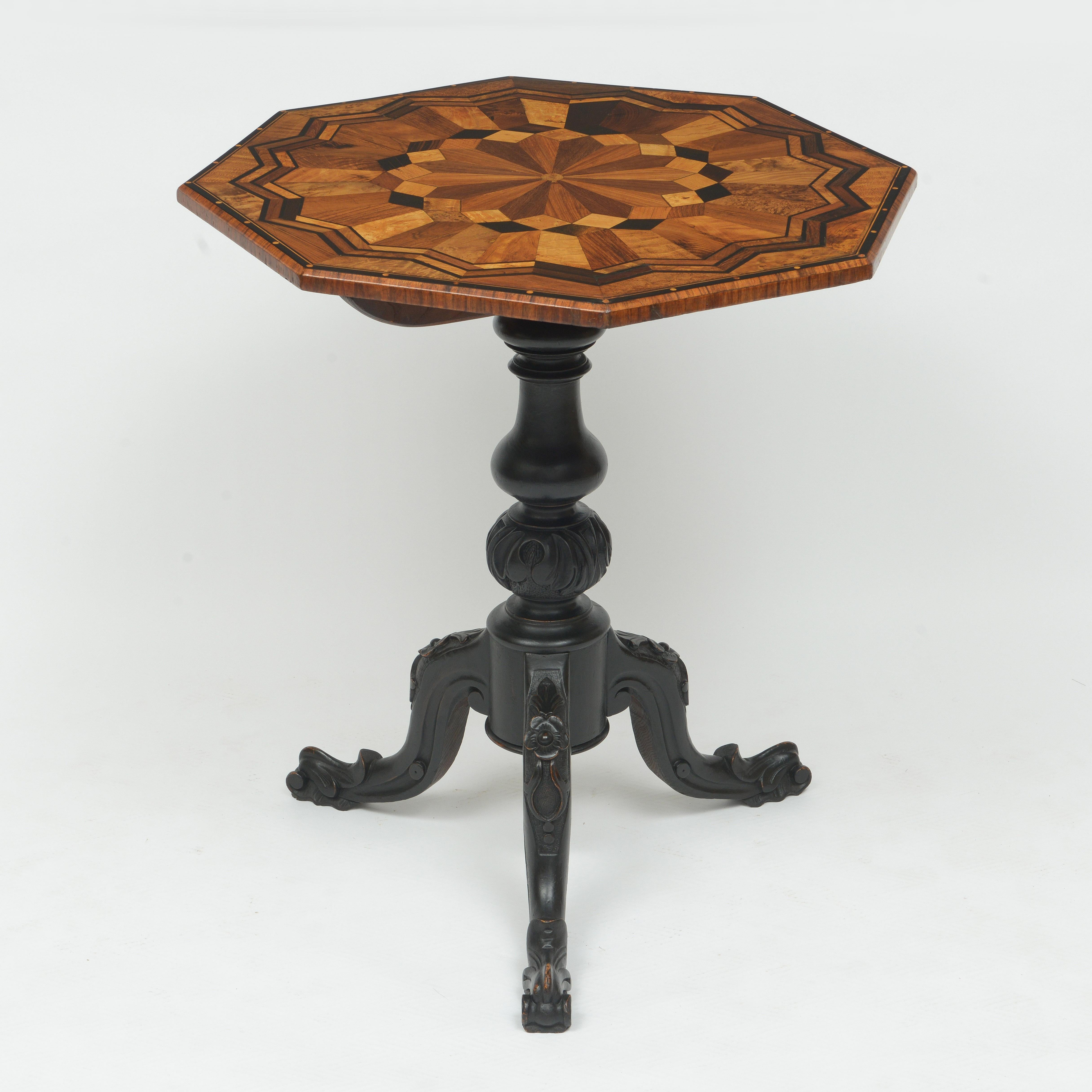 British 19th Century Tilt Top Parquetry Table With Ebonized Base For Sale